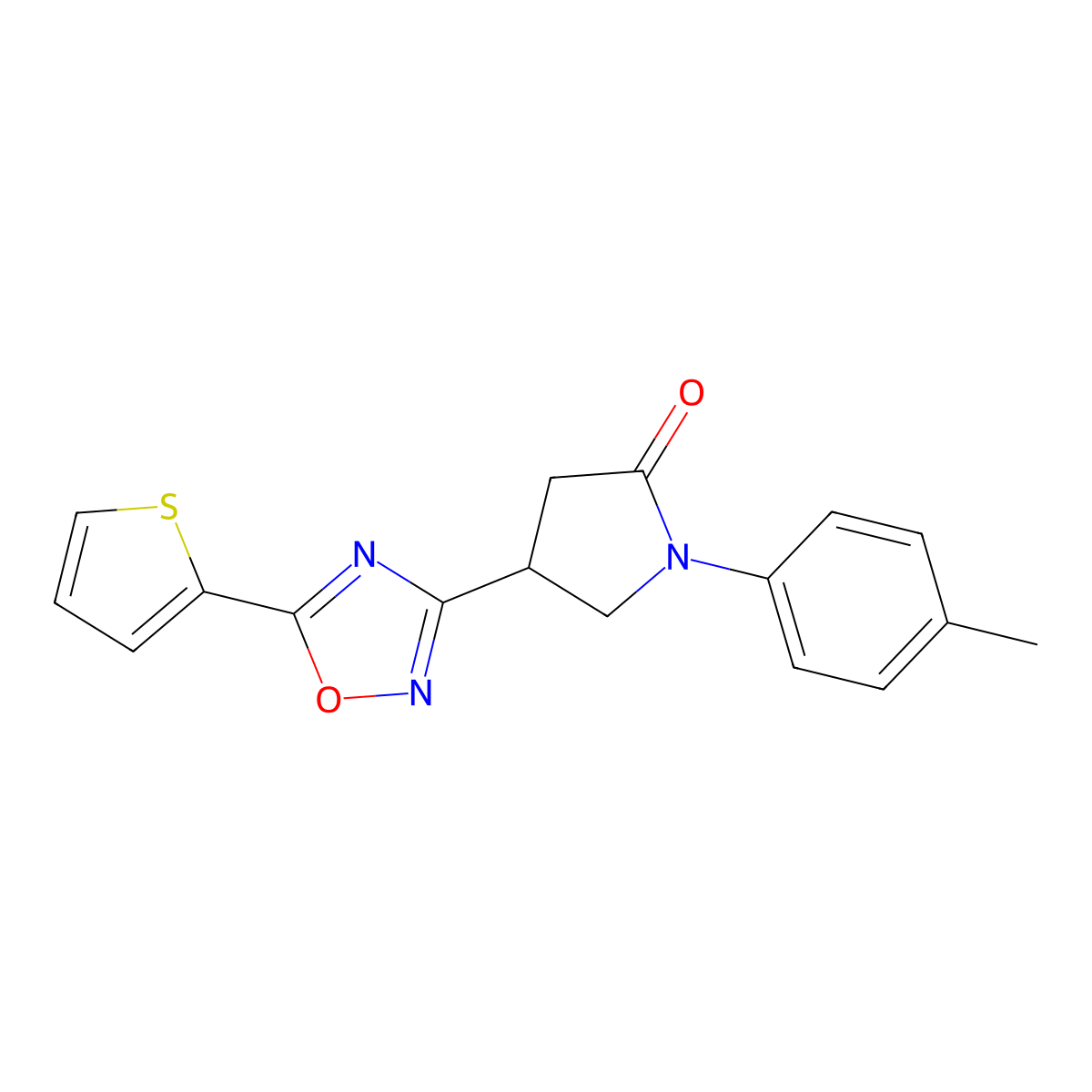 1-(4-Methylphenyl)-4-[5-(thiophen-2-YL)-1,2,4-oxadiazol-3-YL]pyrrolidin-2-one molecular structure, CAS 1171758-71-6