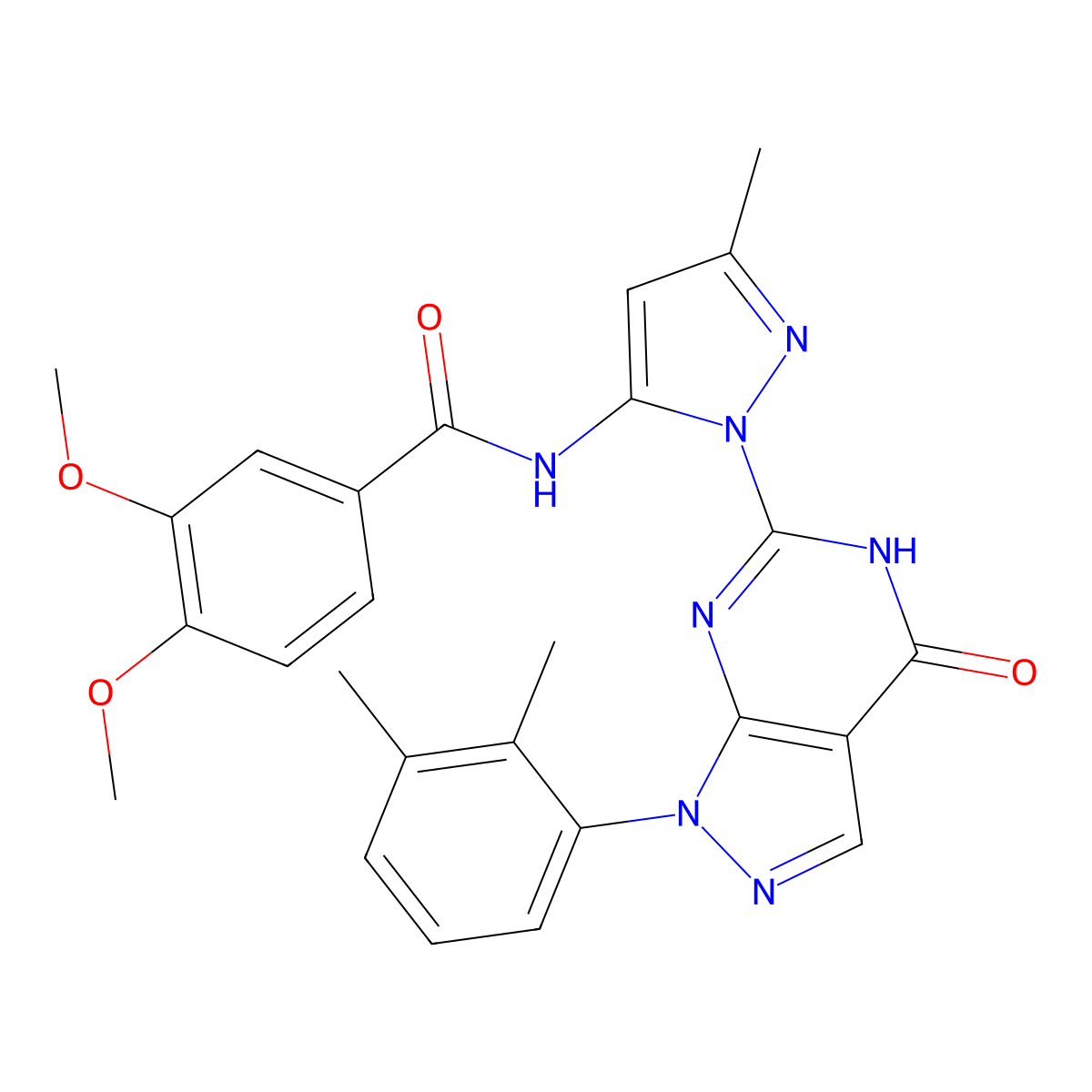 N-(1-(1-(2,3-dimethylphenyl)-4-oxo-4,5-dihydro-1H-pyrazolo[3,4-d]pyrimidin-6-yl)-3-methyl-1H-pyrazol-5-yl)-3,4-dimethoxybenzamide molecular structure, CAS 1171759-64-0