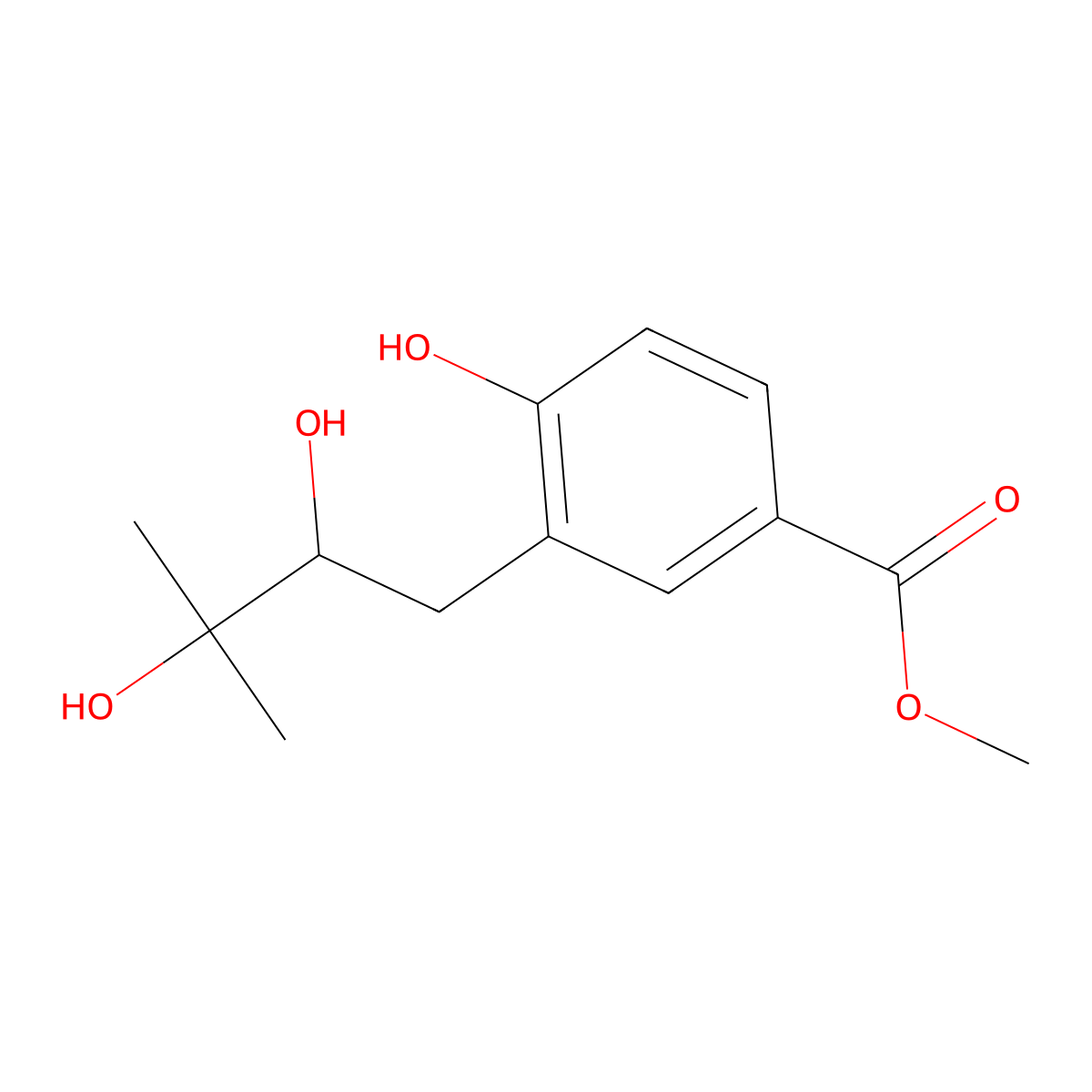 Methyl 3-(2,3-dihydroxy-3-methylbutyl)-4-hydroxybenzoate molecular structure, CAS 117176-70-2