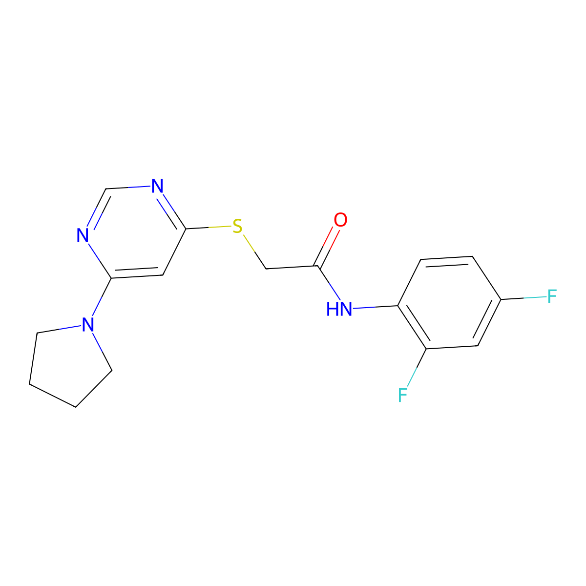 N-(2,4-difluorophenyl)-2-((6-(pyrrolidin-1-yl)pyrimidin-4-yl)thio)acetamide molecular structure, CAS 1171761-07-1