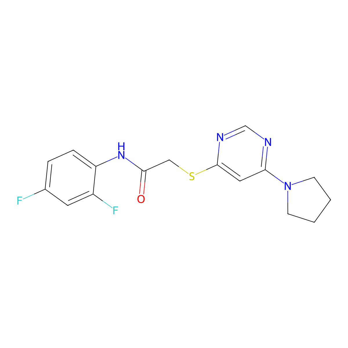 N-(2,4-difluorophenyl)-2-((6-(pyrrolidin-1-yl)pyrimidin-4-yl)thio)acetamide molecular structure, CAS 1171761-07-1