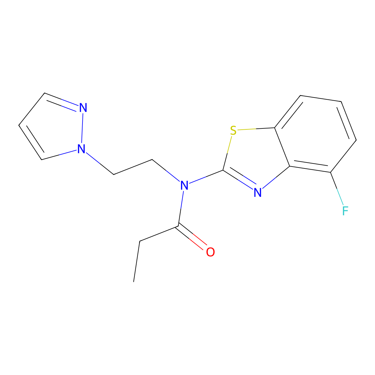 N-(2-(1H-pyrazol-1-yl)ethyl)-N-(4-fluorobenzo[d]thiazol-2-yl)propionamide molecular structure, CAS 1171763-14-6
