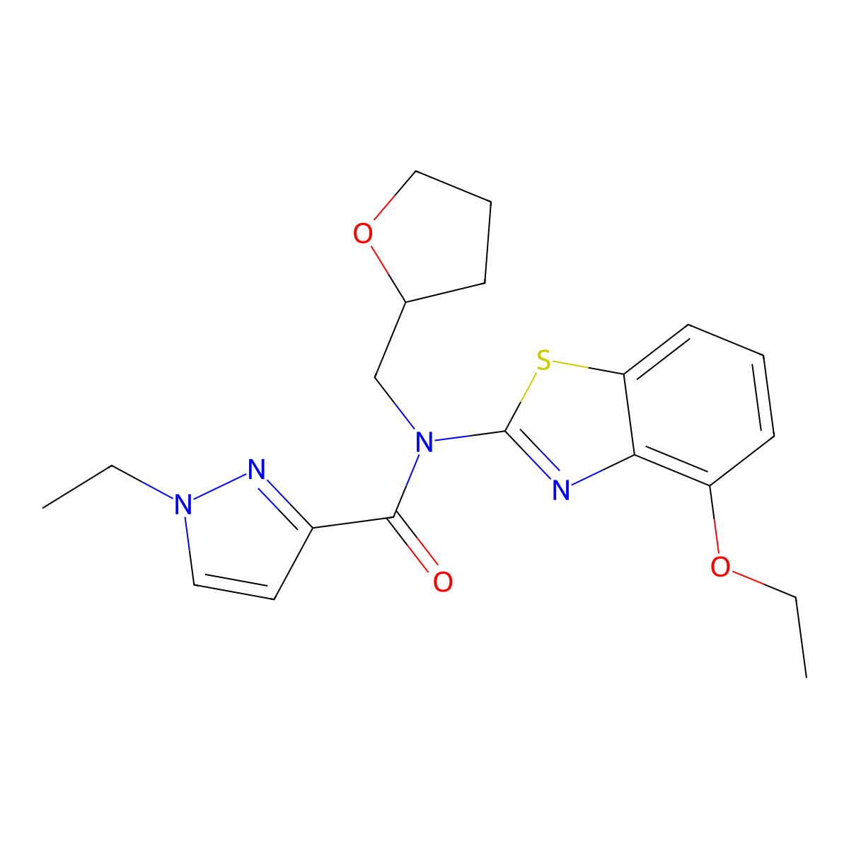 N-(4-ethoxybenzo[d]thiazol-2-yl)-1-ethyl-N-((tetrahydrofuran-2-yl)methyl)-1H-pyrazole-3-carboxamide molecular structure, CAS 1171763-96-4