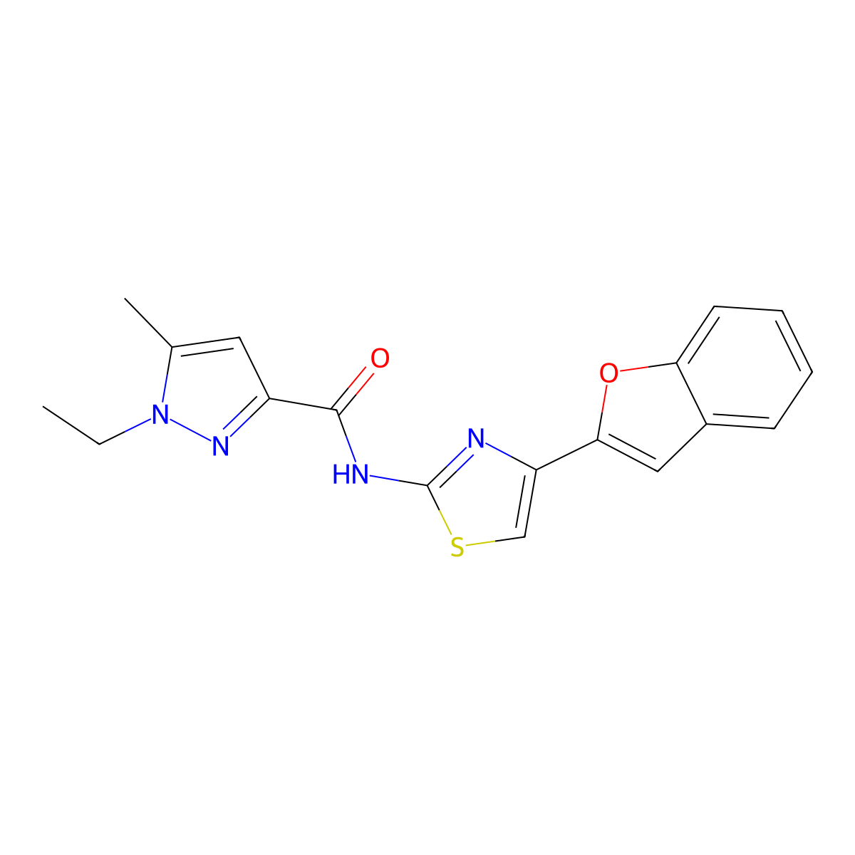 N-(4-(benzofuran-2-yl)thiazol-2-yl)-1-ethyl-5-methyl-1H-pyrazole-3-carboxamide molecular structure, CAS 1171764-66-1
