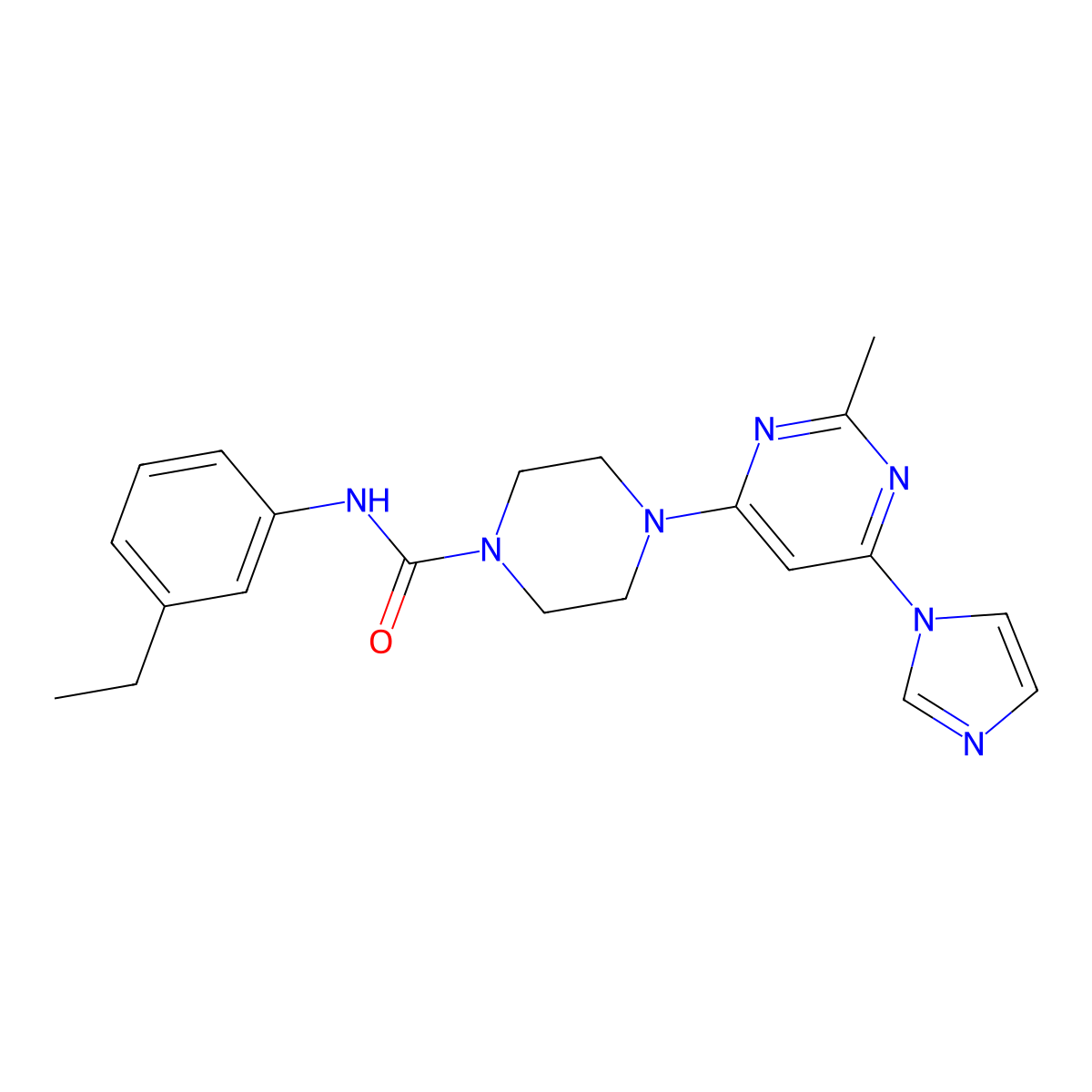 4-(6-(1H-imidazol-1-yl)-2-methylpyrimidin-4-yl)-N-(3-ethylphenyl)piperazine-1-carboxamide molecular structure, CAS 1171764-79-6