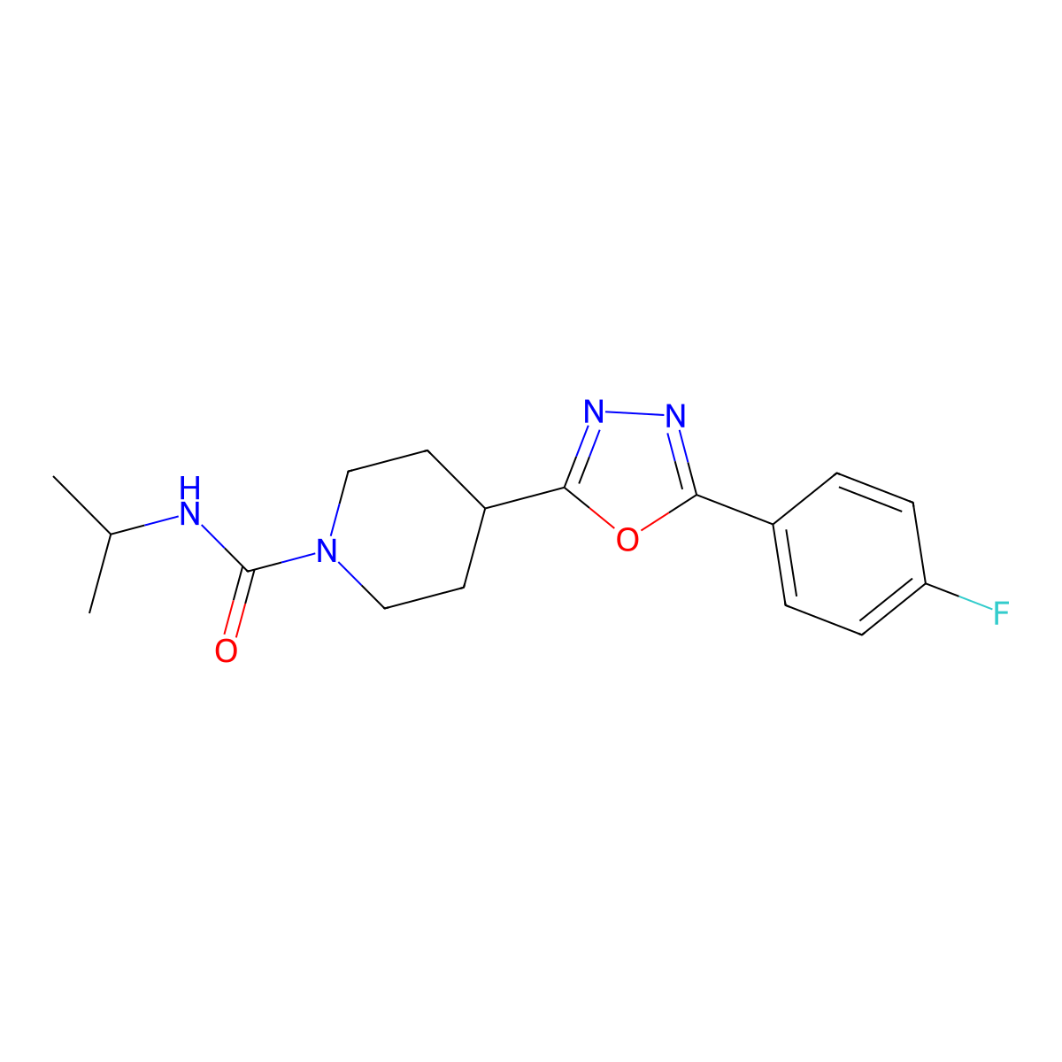 4-(5-(4-fluorophenyl)-1,3,4-oxadiazol-2-yl)-N-isopropylpiperidine-1-carboxamide molecular structure, CAS 1171766-39-4