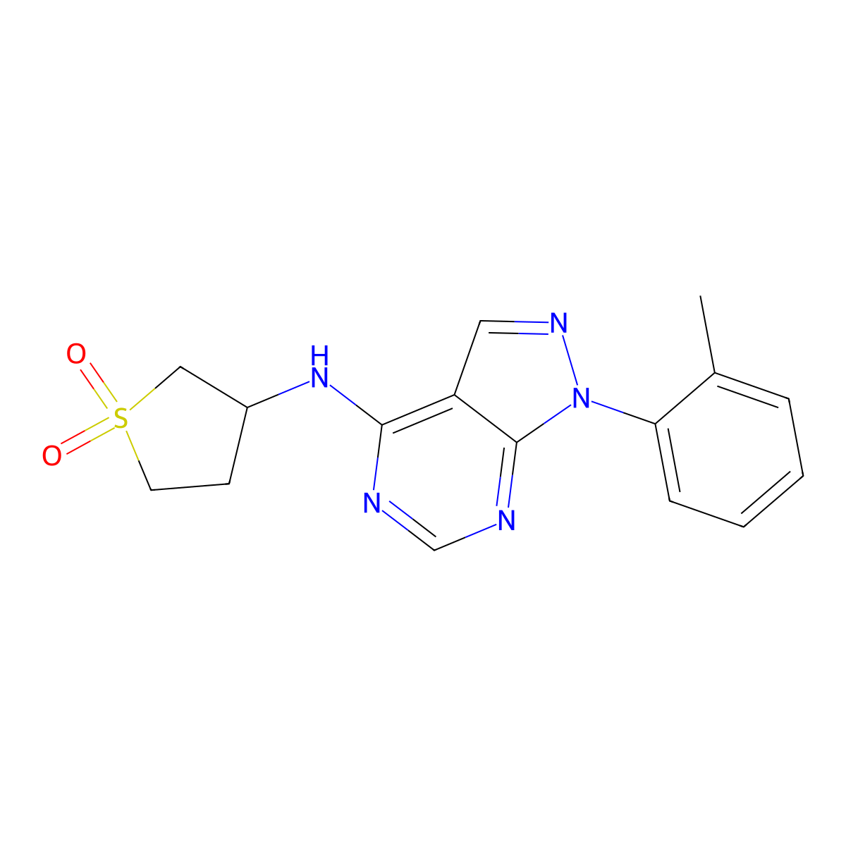 3-((1-(o-tolyl)-1H-pyrazolo[3,4-d]pyrimidin-4-yl)amino)tetrahydrothiophene 1,1-dioxide molecular structure, CAS 1171766-45-2
