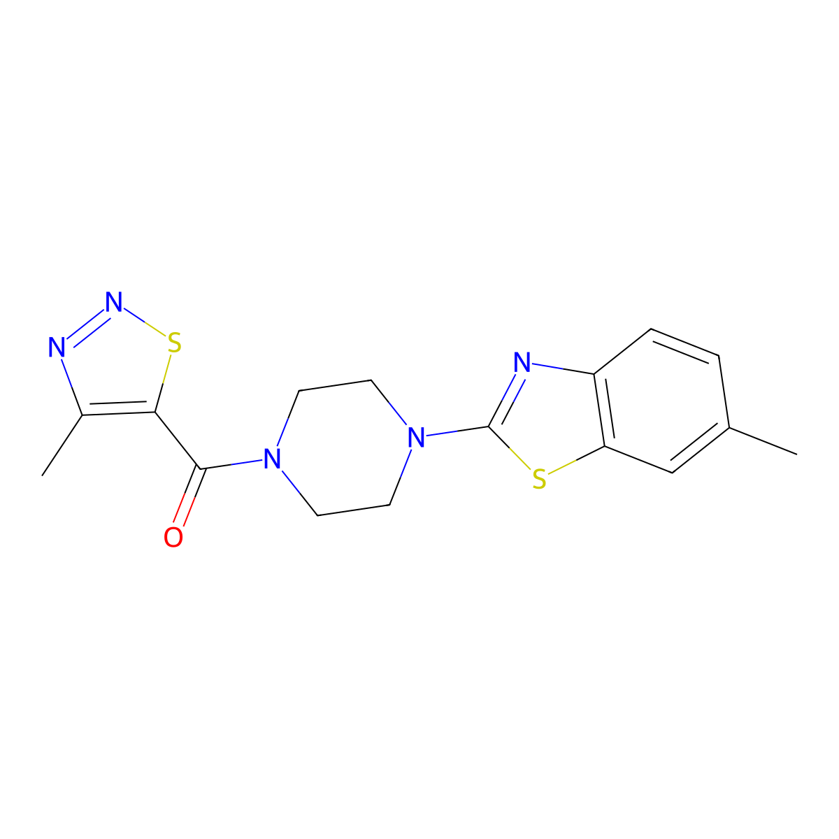 (4-Methyl-1,2,3-thiadiazol-5-yl)(4-(6-methylbenzo[d]thiazol-2-yl)piperazin-1-yl)methanone molecular structure, CAS 1171767-34-2