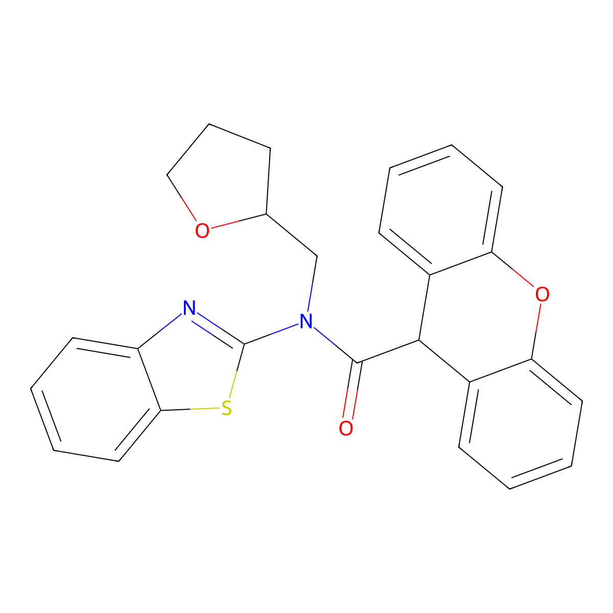 N-(benzo[d]thiazol-2-yl)-N-((tetrahydrofuran-2-yl)methyl)-9H-xanthene-9-carboxamide molecular structure, CAS 1171767-49-9