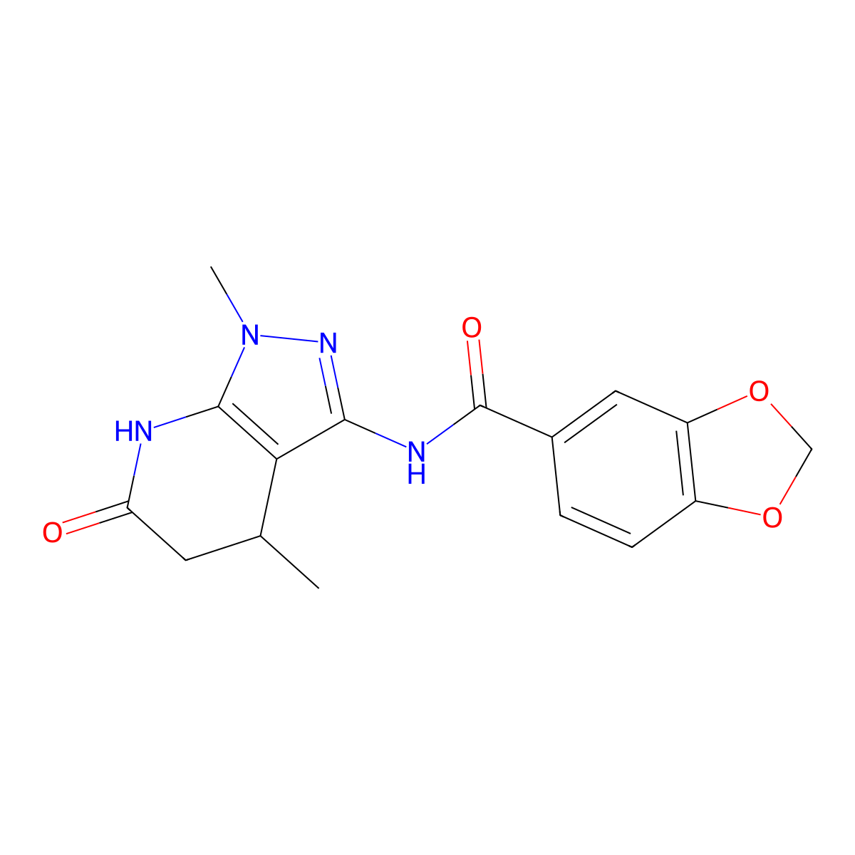 N-(1,4-dimethyl-6-oxo-4,5,6,7-tetrahydro-1H-pyrazolo[3,4-b]pyridin-3-yl)benzo[d][1,3]dioxole-5-carboxamide molecular structure, CAS 1171768-17-4