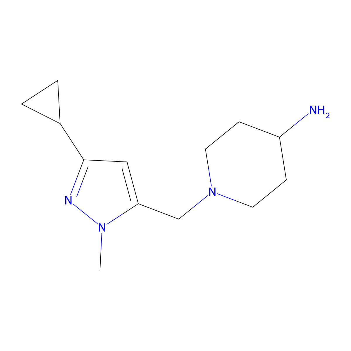 1-[(3-cyclopropyl-1-methyl-1H-pyrazol-5-yl)methyl]piperidin-4-amine molecular structure, CAS 1171769-79-1