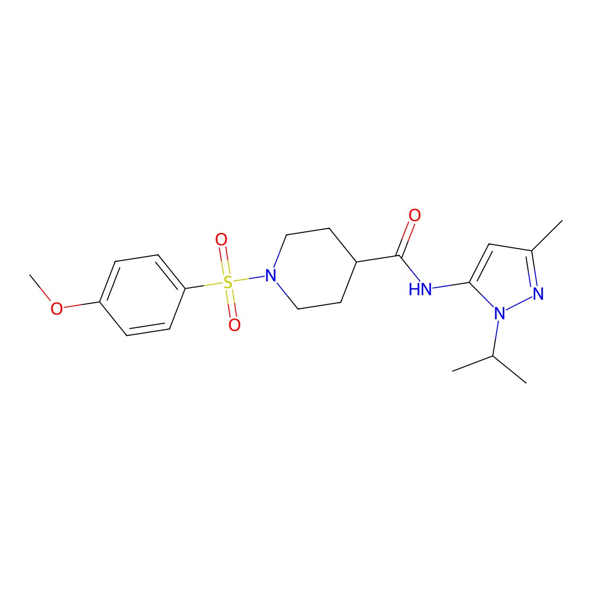 N-(1-isopropyl-3-methyl-1H-pyrazol-5-yl)-1-((4-methoxyphenyl)sulfonyl)piperidine-4-carboxamide molecular structure, CAS 1171769-92-8