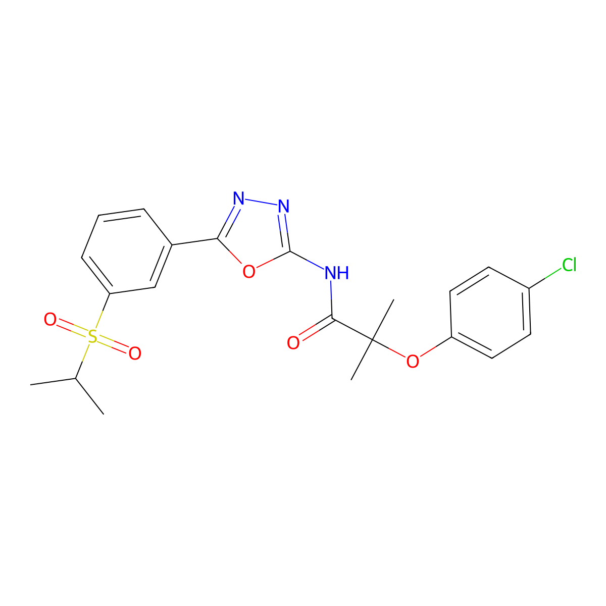 2-(4-chlorophenoxy)-N-(5-(3-(isopropylsulfonyl)phenyl)-1,3,4-oxadiazol-2-yl)-2-methylpropanamide molecular structure, CAS 1171772-20-5