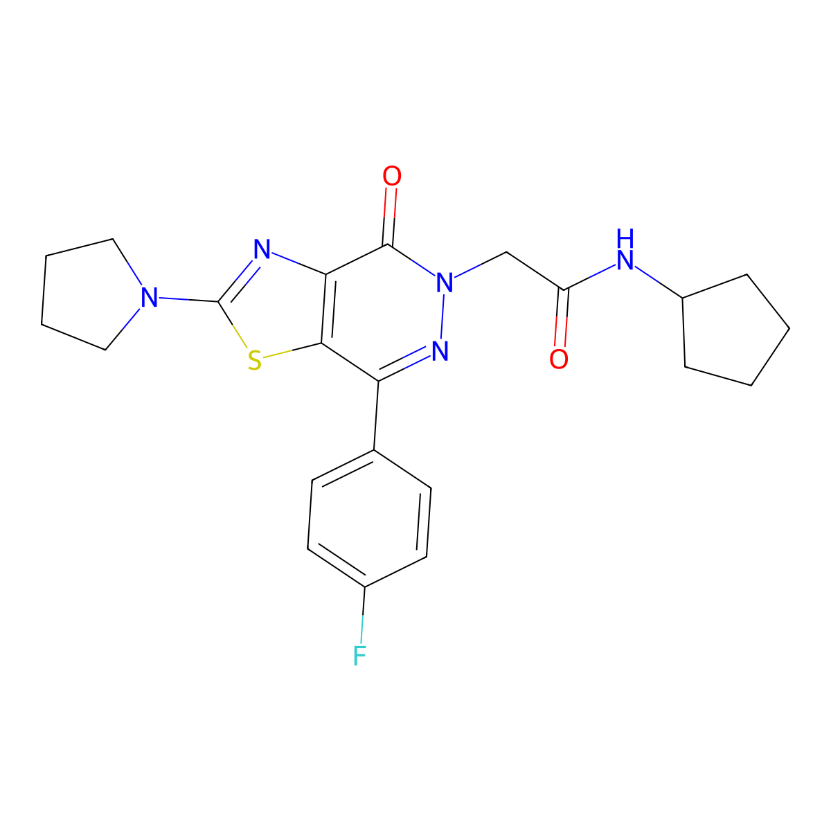 N-cyclopentyl-2-(7-(4-fluorophenyl)-4-oxo-2-(pyrrolidin-1-yl)thiazolo[4,5-d]pyridazin-5(4H)-yl)acetamide molecular structure, CAS 1171773-30-0
