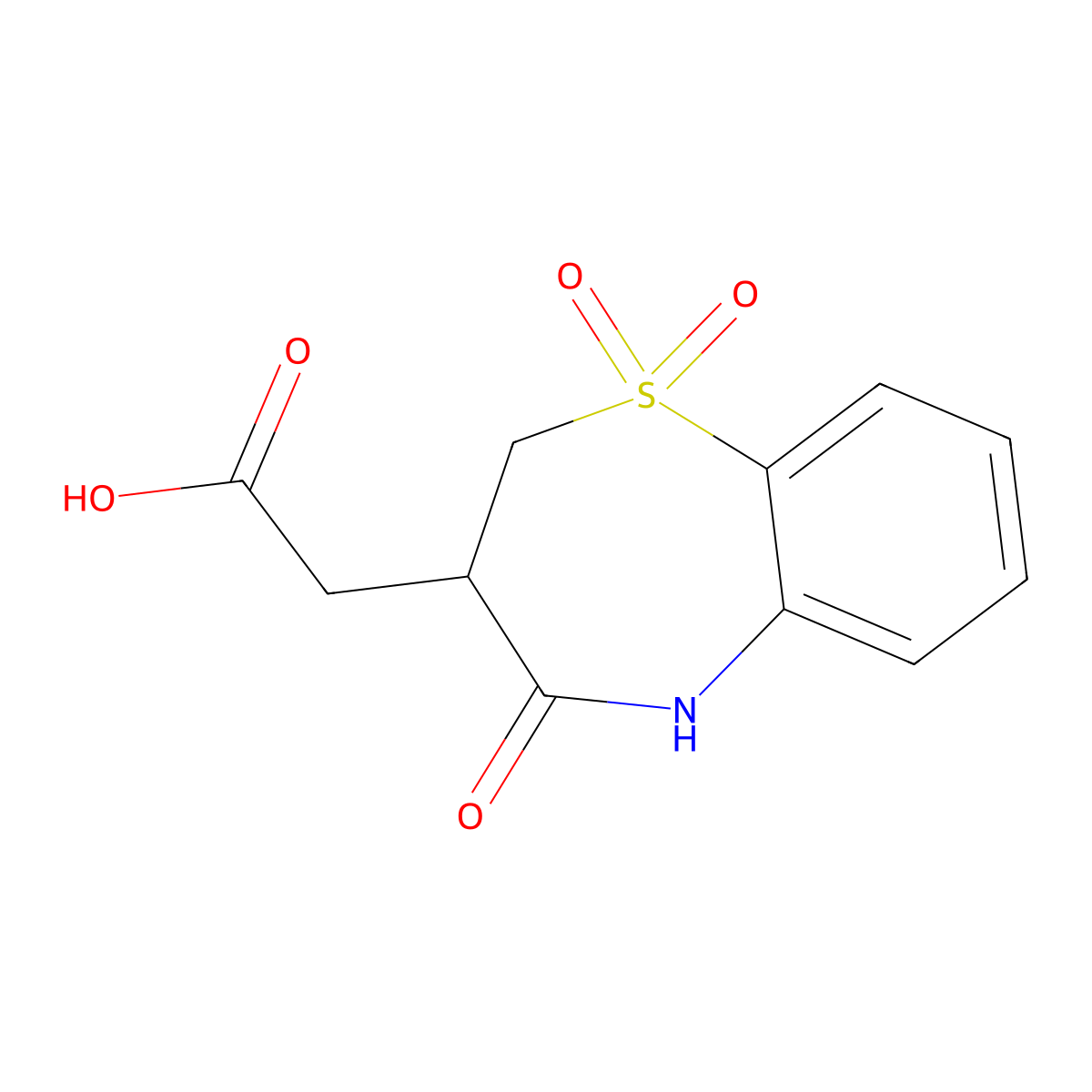 (1,1-Dioxido-4-oxo-2,3,4,5-tetrahydro-1,5-benzothiazepin-3-yl)acetic acid molecular structure, CAS 1171774-48-3