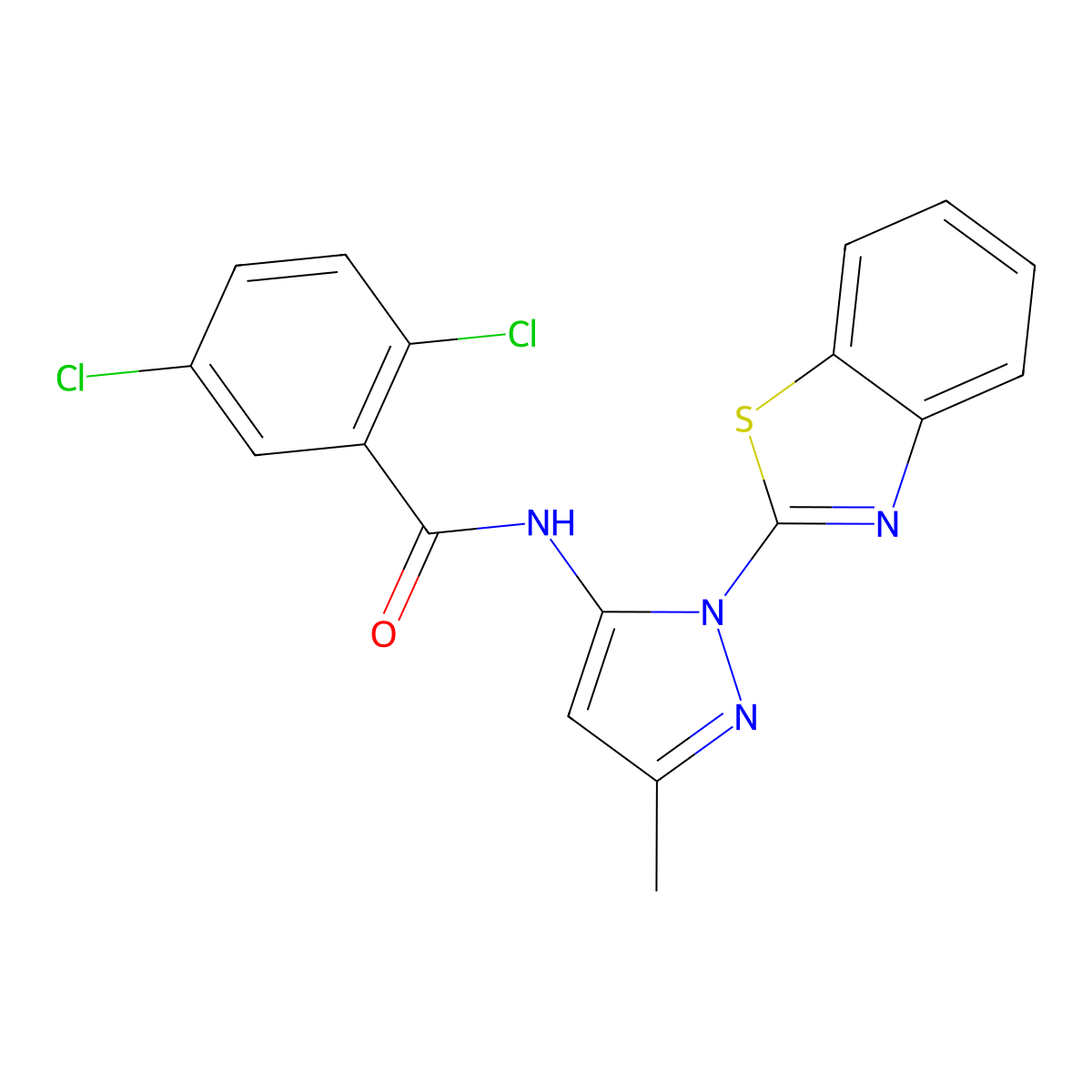 N-[1-(1,3-benzothiazol-2-yl)-3-methyl-1H-pyrazol-5-yl]-2,5-dichlorobenzamide molecular structure, CAS 1171774-51-8