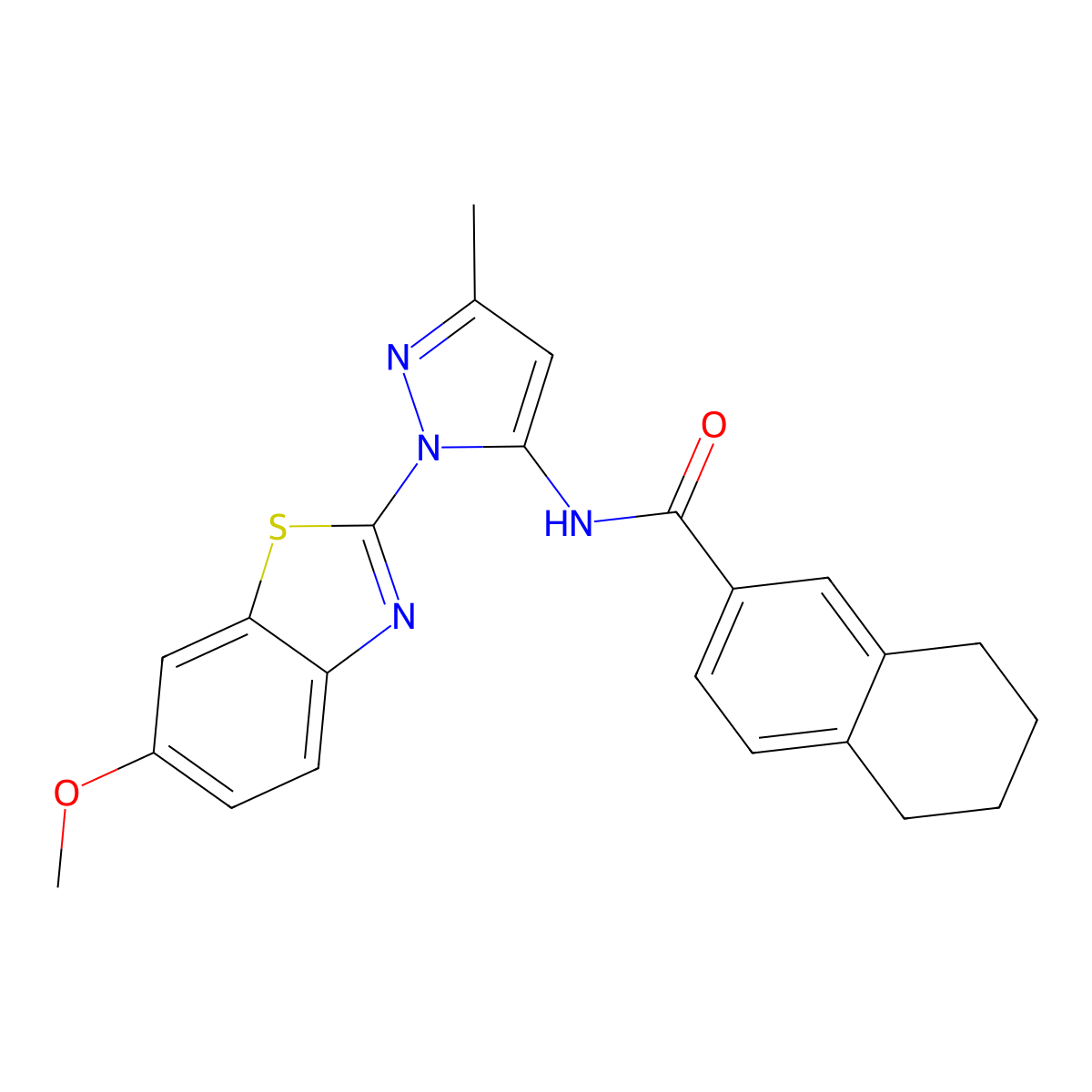 N-(1-(6-methoxybenzo[d]thiazol-2-yl)-3-methyl-1H-pyrazol-5-yl)-5,6,7,8-tetrahydronaphthalene-2-carboxamide molecular structure, CAS 1171776-45-6