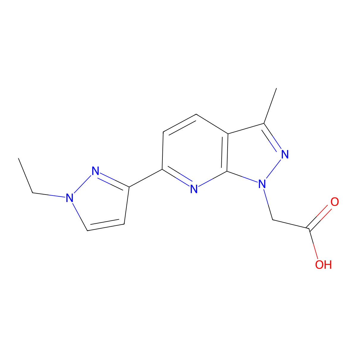 2-(6-(1-Ethyl-1H-pyrazol-3-yl)-3-methyl-1H-pyrazolo[3,4-b]pyridin-1-yl)acetic acid molecular structure, CAS 1171776-92-3