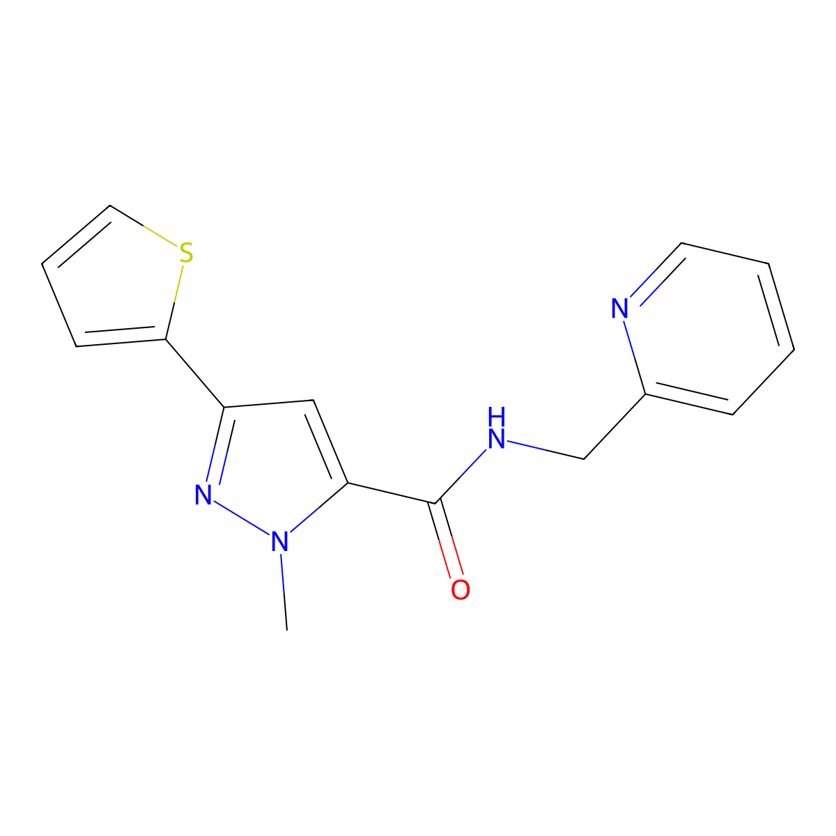 1-methyl-N-(2-pyridylmethyl)-3-(2-thienyl)-1H-pyrazole-5-carboxamide molecular structure, CAS 1171777-00-6