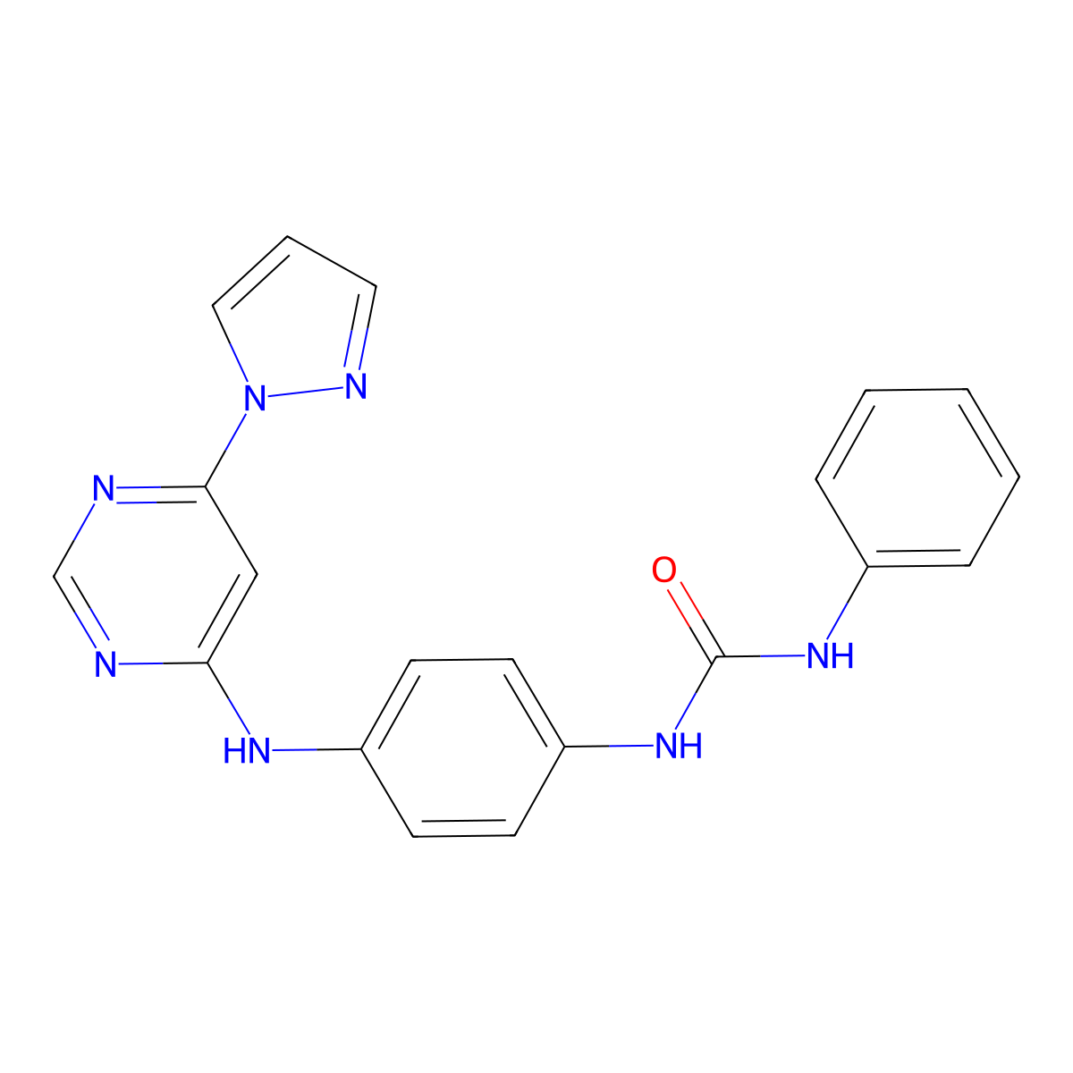 1-(4-((6-(1H-pyrazol-1-yl)pyrimidin-4-yl)amino)phenyl)-3-phenylurea molecular structure, CAS 1171780-32-7
