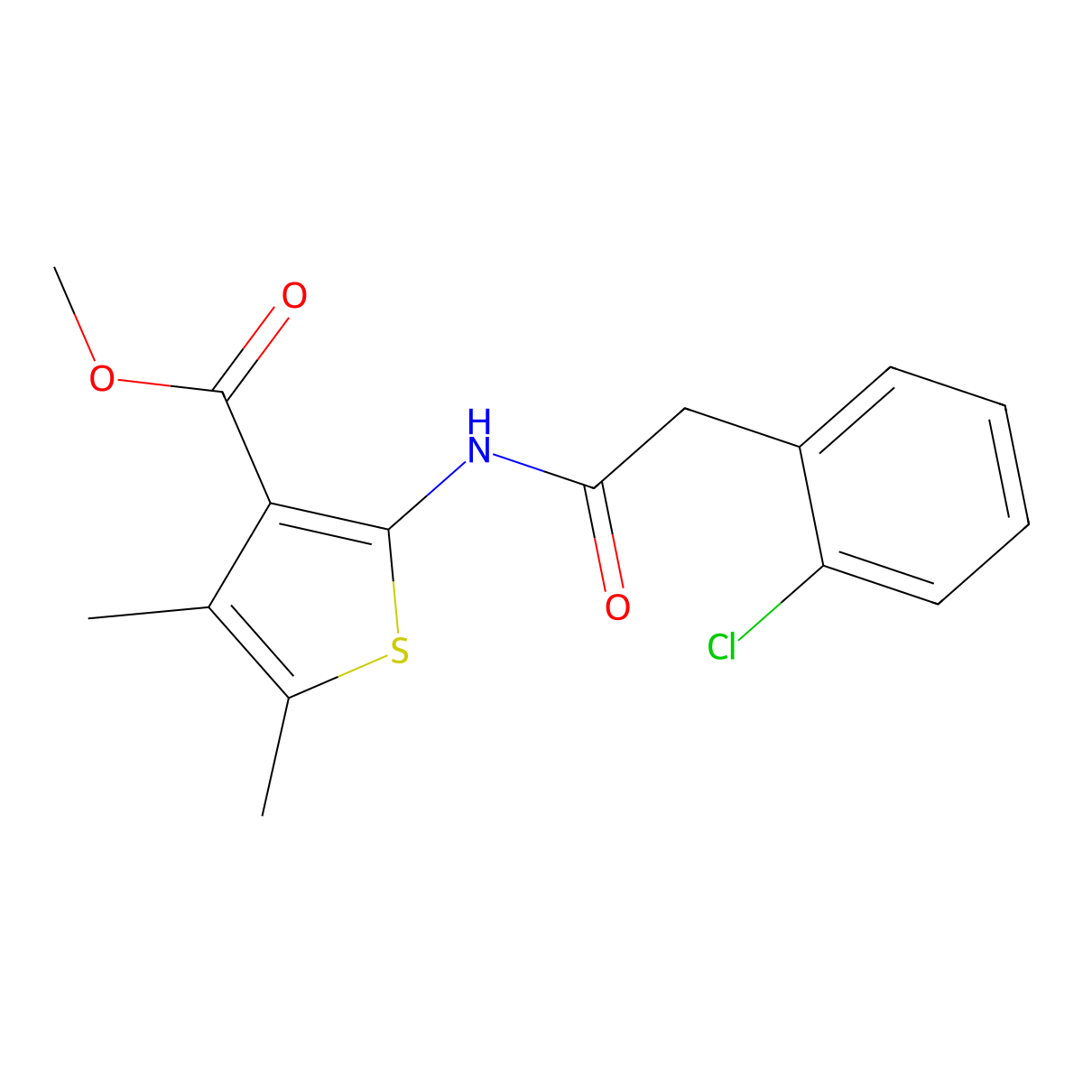 Methyl 2-[2-(2-chlorophenyl)acetamido]-4,5-dimethylthiophene-3-carboxylate molecular structure, CAS 1171783-70-2