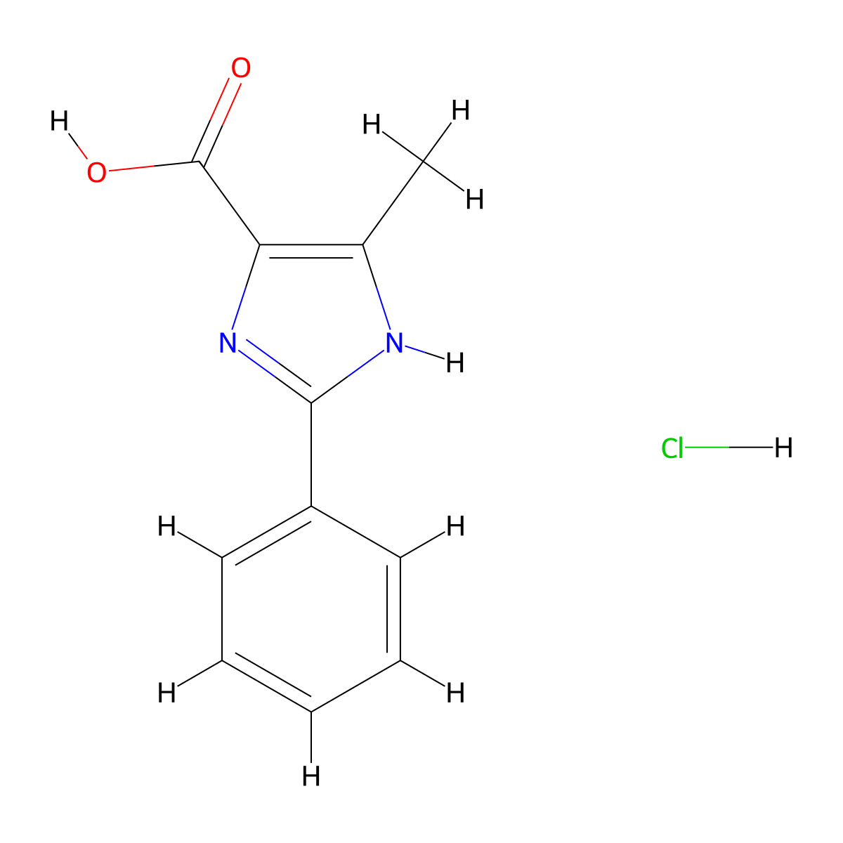 5-methyl-2-phenyl-1H-imidazole-4-carboxylic acid hydrochloride molecular structure, CAS 1171784-38-5