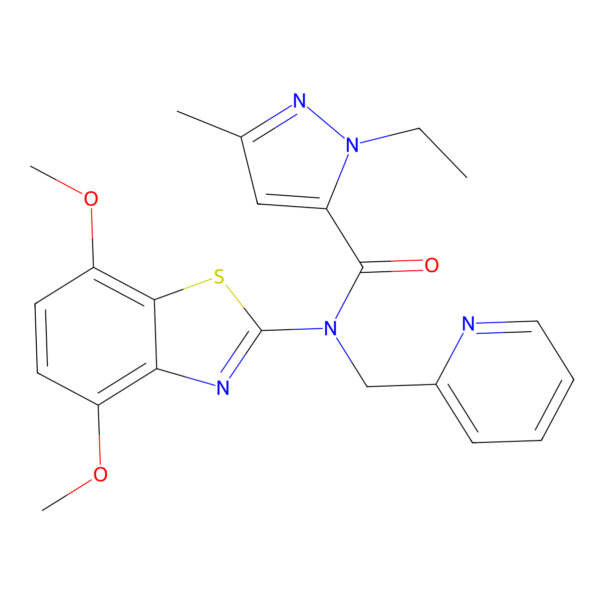 N-(4,7-dimethoxybenzo[d]thiazol-2-yl)-1-ethyl-3-methyl-N-(pyridin-2-ylmethyl)-1H-pyrazole-5-carboxamide molecular structure, CAS 1171785-99-1
