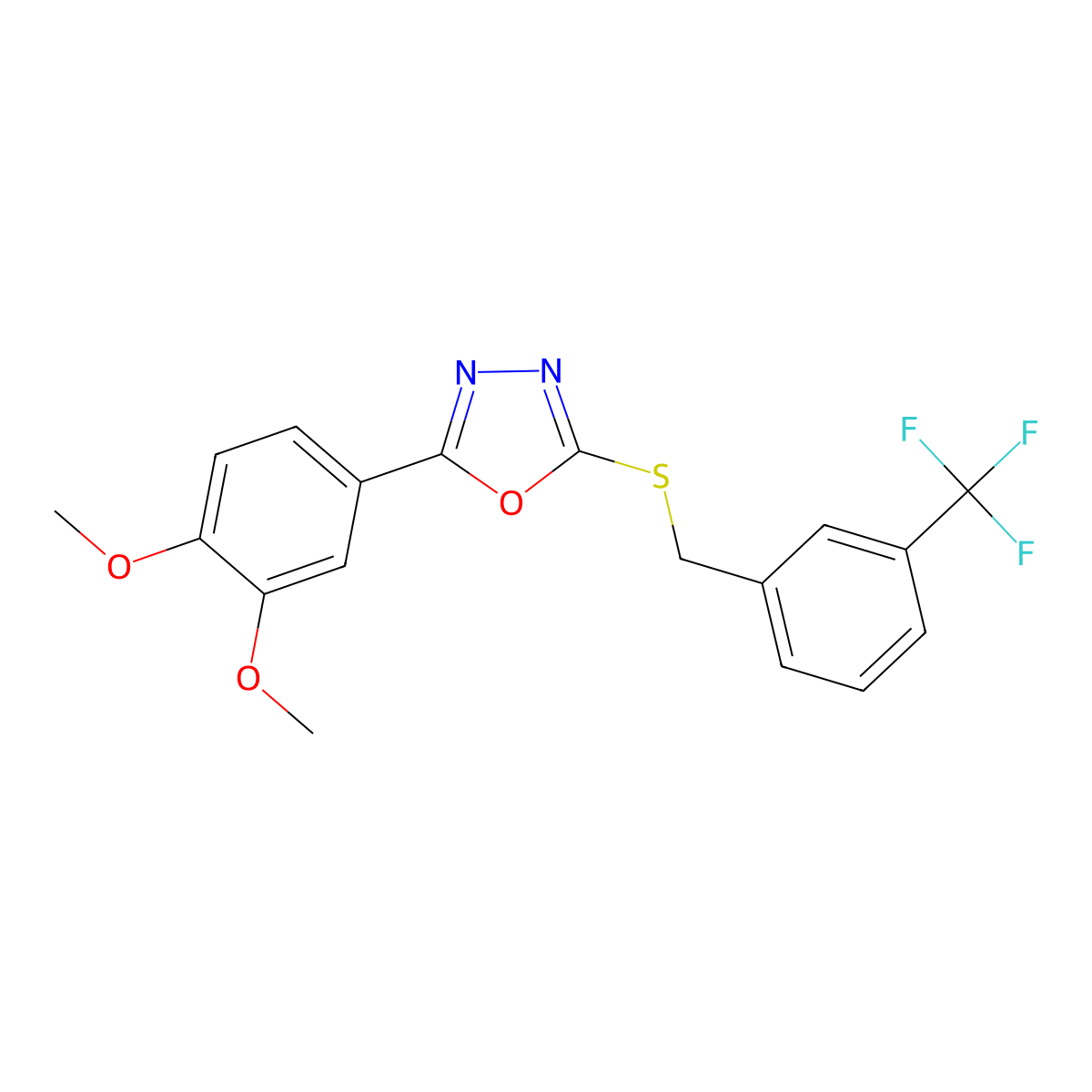 2-(3,4-Dimethoxyphenyl)-5-((3-(trifluoromethyl)benzyl)thio)-1,3,4-oxadiazole molecular structure, CAS 1171787-77-1