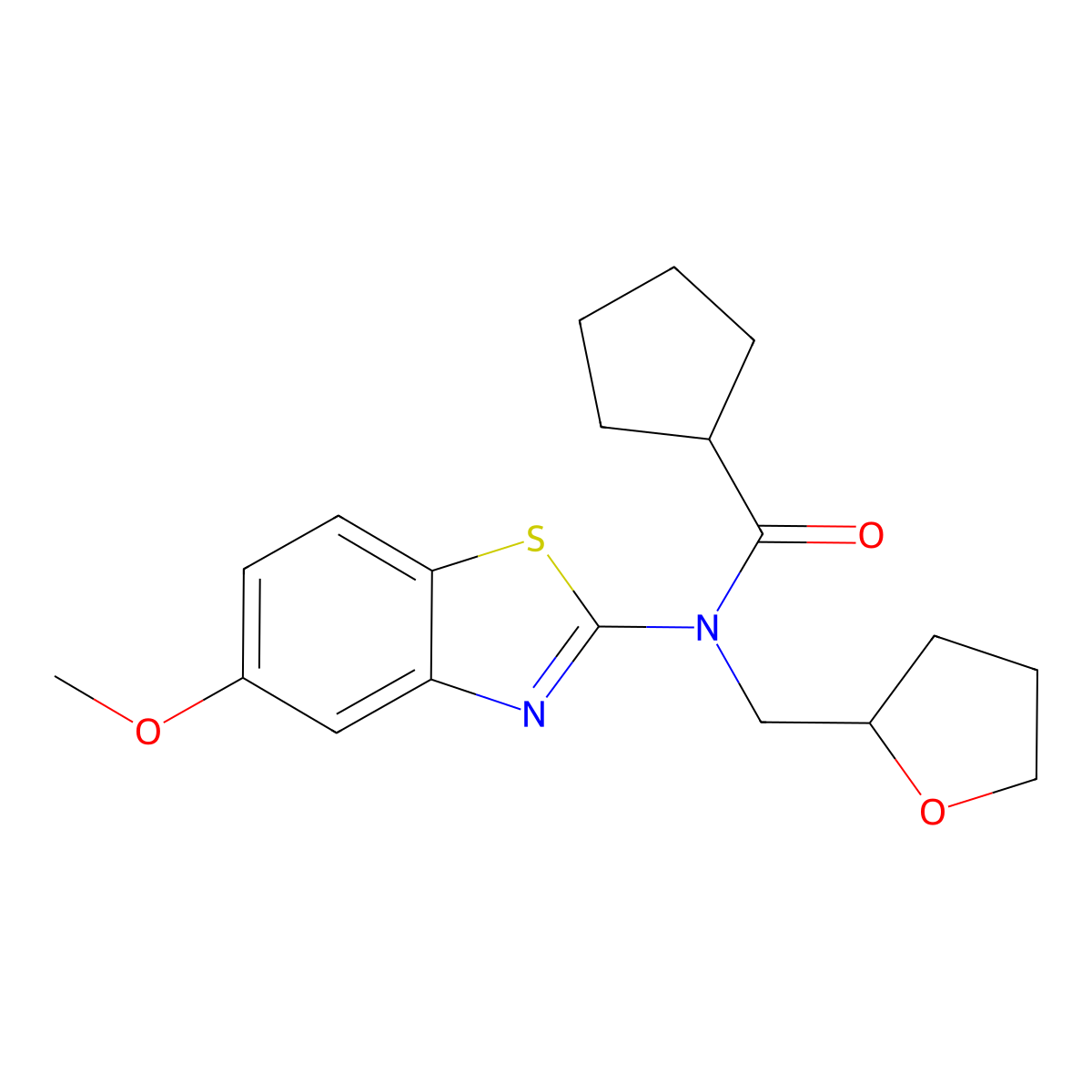 N-(5-methoxybenzo[d]thiazol-2-yl)-N-((tetrahydrofuran-2-yl)methyl)cyclopentanecarboxamide molecular structure, CAS 1171788-46-7