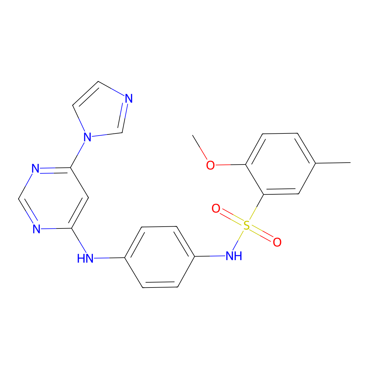 N-(4-((6-(1H-imidazol-1-yl)pyrimidin-4-yl)amino)phenyl)-2-methoxy-5-methylbenzenesulfonamide molecular structure, CAS 1171789-48-2