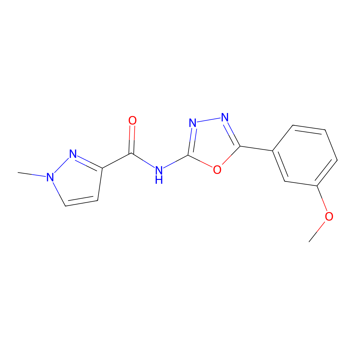 N-[5-(3-methoxyphenyl)-1,3,4-oxadiazol-2-yl]-1-methyl-1H-pyrazole-3-carboxamide molecular structure, CAS 1171793-11-5