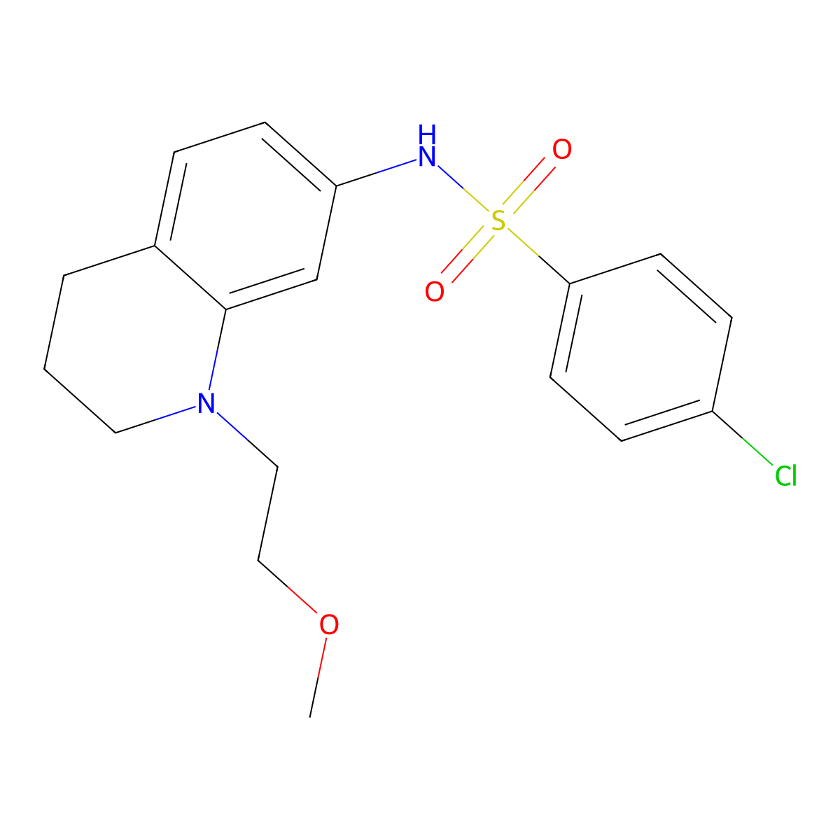 4-chloro-N-(1-(2-methoxyethyl)-1,2,3,4-tetrahydroquinolin-7-yl)benzenesulfonamide molecular structure, CAS 1171796-79-4