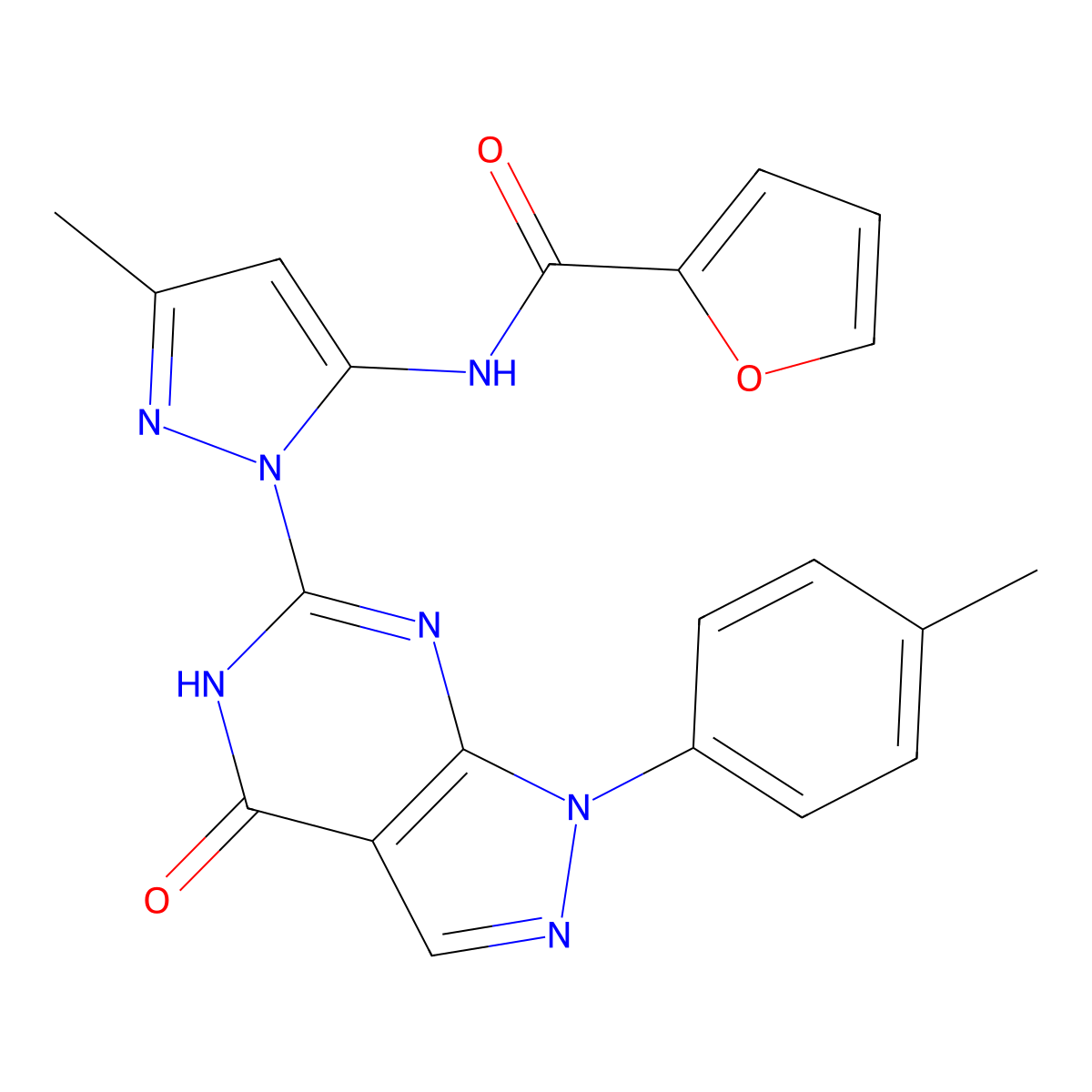 N-{3-methyl-1-[1-(4-methylphenyl)-4-oxo-1H,4H,5H-pyrazolo[3,4-d]pyrimidin-6-yl]-1H-pyrazol-5-yl}furan-2-carboxamide molecular structure, CAS 1171799-50-0
