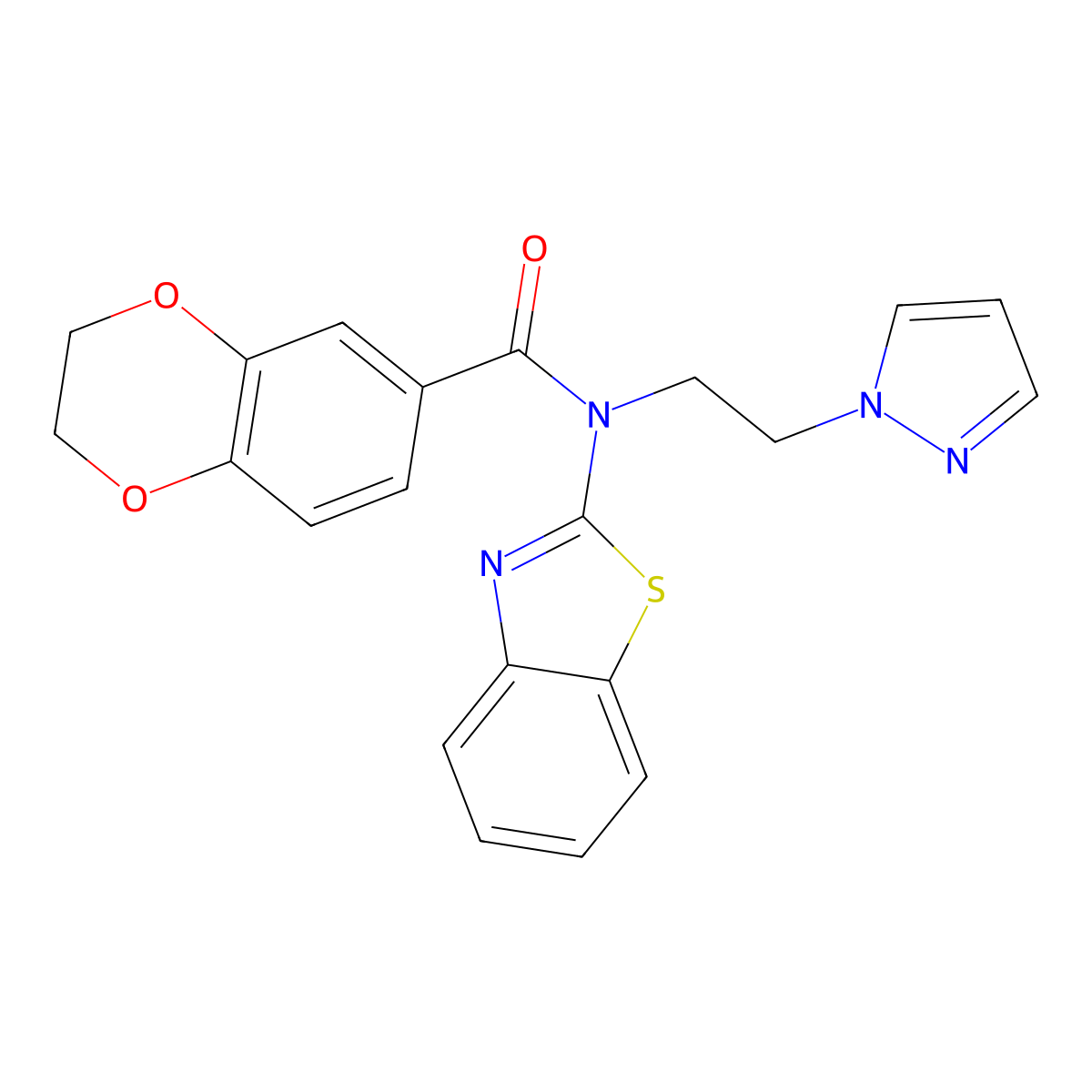 N-(2-(1H-pyrazol-1-yl)ethyl)-N-(benzo[d]thiazol-2-yl)-2,3-dihydrobenzo[b][1,4]dioxine-6-carboxamide molecular structure, CAS 1171800-85-3