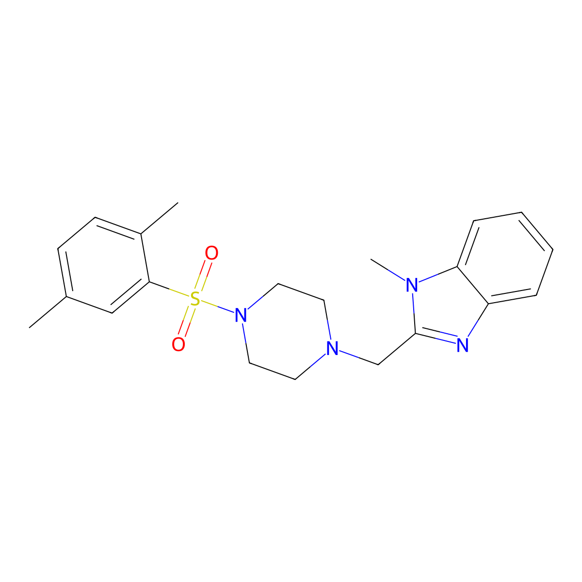 2-((4-((2,5-dimethylphenyl)sulfonyl)piperazin-1-yl)methyl)-1-methyl-1H-benzo[d]imidazole molecular structure, CAS 1171801-50-5