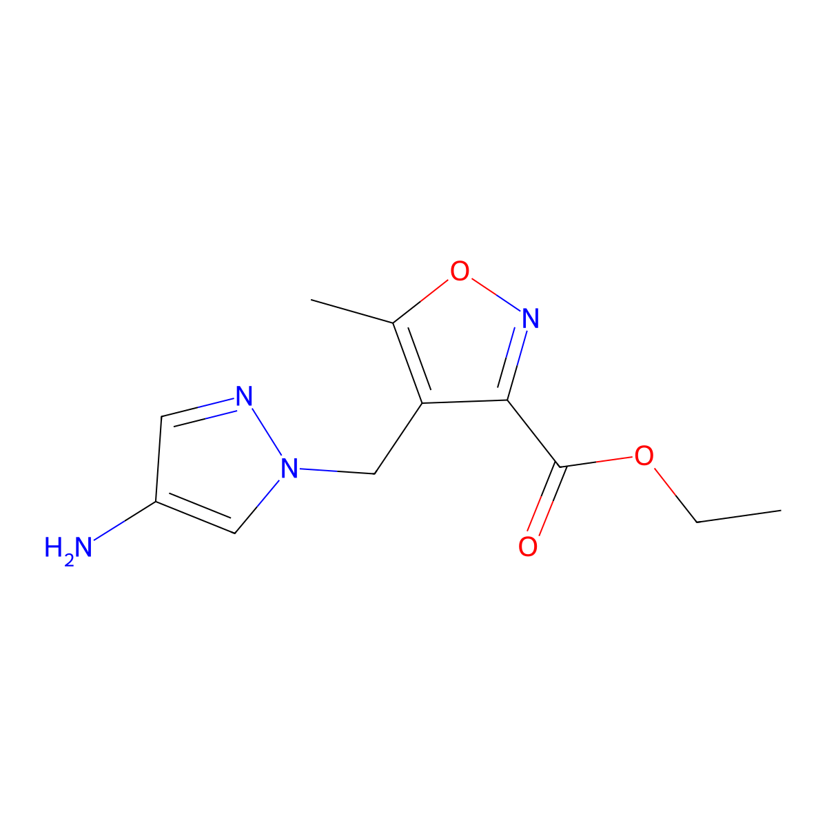 Ethyl 4-((4-amino-1H-pyrazol-1-yl)methyl)-5-methylisoxazole-3-carboxylate molecular structure, CAS 1171801-59-4