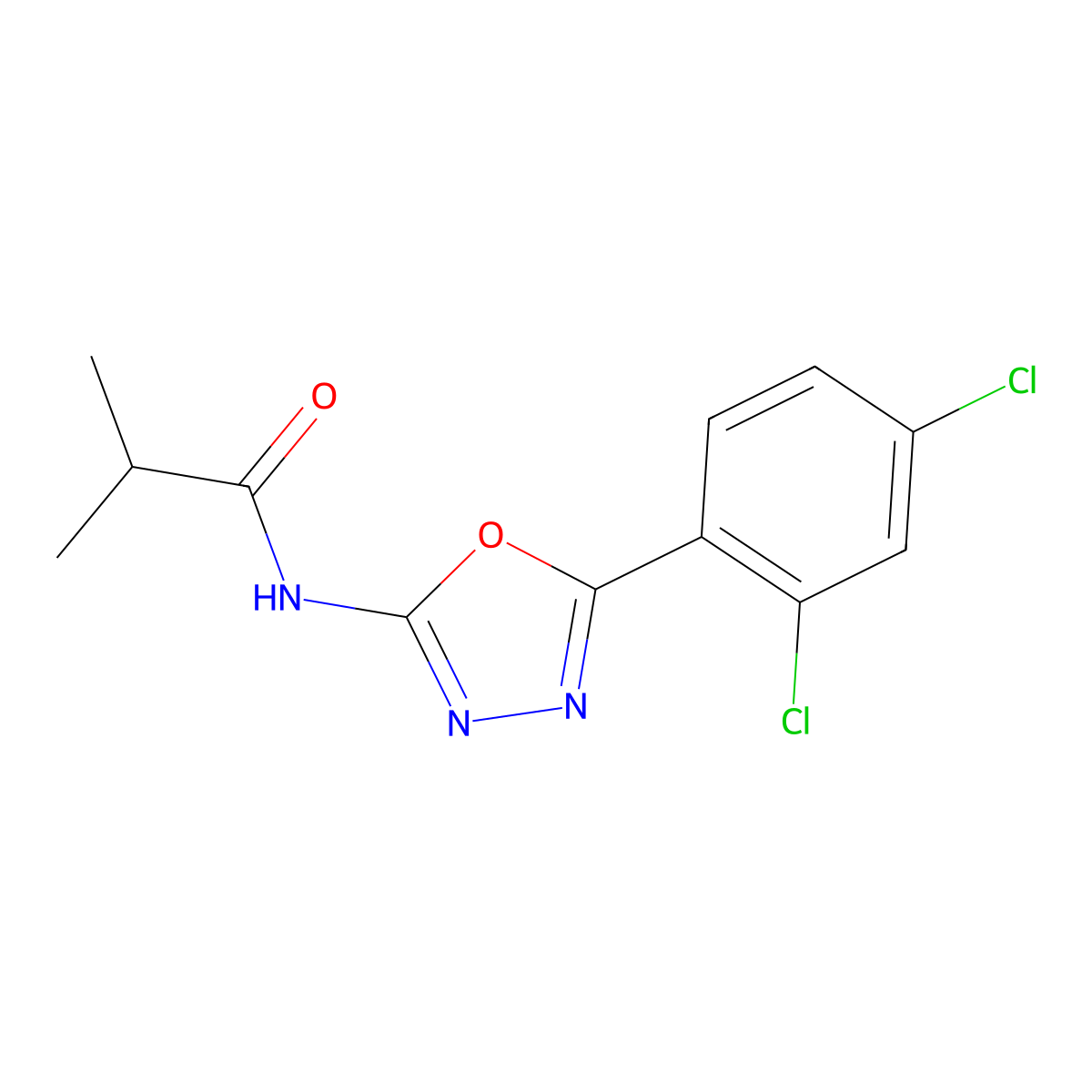 N-(5-(2,4-dichlorophenyl)-1,3,4-oxadiazol-2-yl)isobutyramide molecular structure, CAS 1171804-72-0
