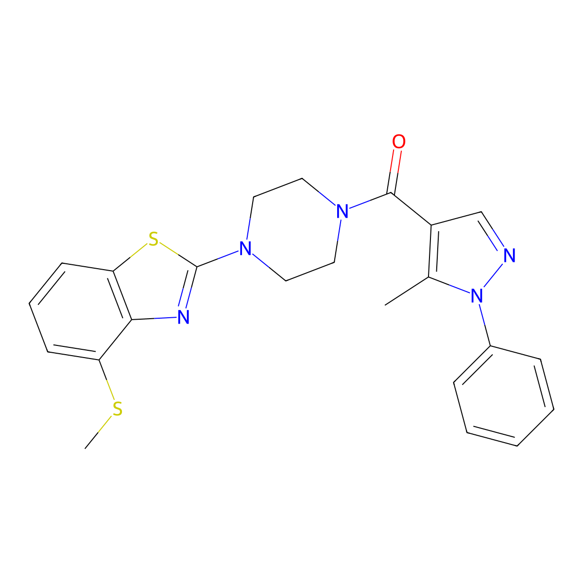 (5-methyl-1-phenyl-1H-pyrazol-4-yl)(4-(4-(methylthio)benzo[d]thiazol-2-yl)piperazin-1-yl)methanone molecular structure, CAS 1171805-13-2