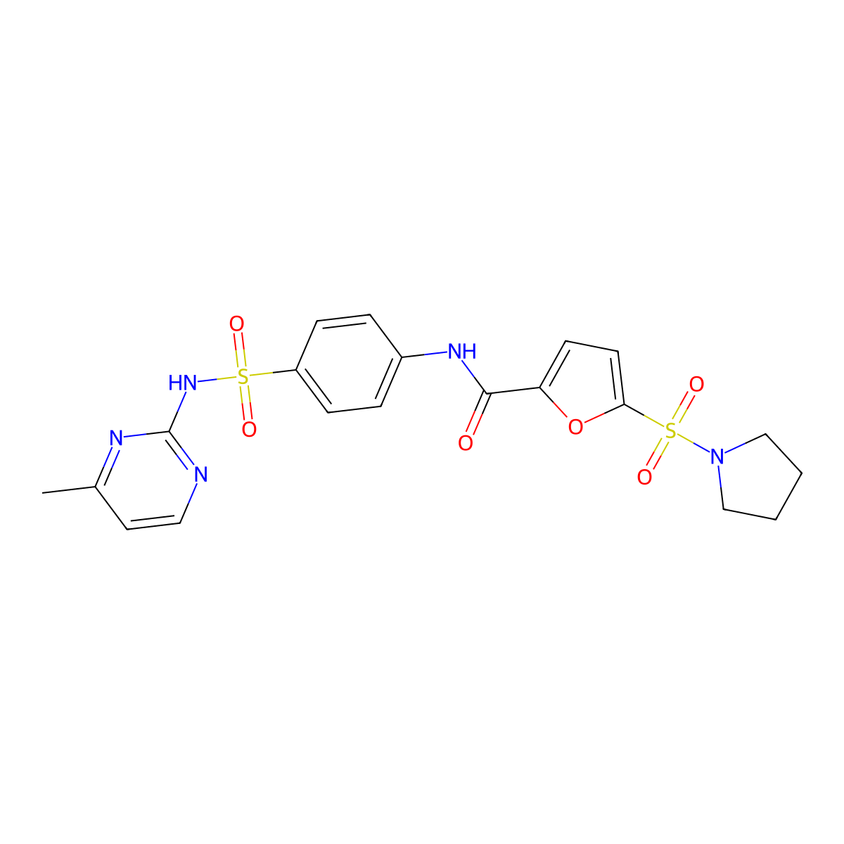 N-(4-(N-(4-methylpyrimidin-2-yl)sulfamoyl)phenyl)-5-(pyrrolidin-1-ylsulfonyl)furan-2-carboxamide molecular structure, CAS 1171808-87-9