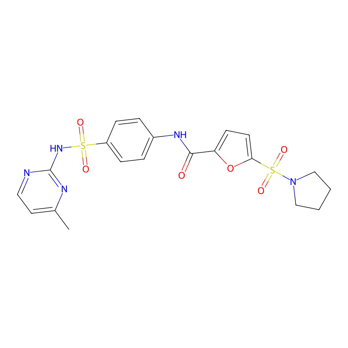 N-(4-(N-(4-methylpyrimidin-2-yl)sulfamoyl)phenyl)-5-(pyrrolidin-1-ylsulfonyl)furan-2-carboxamide molecular structure, CAS 1171808-87-9