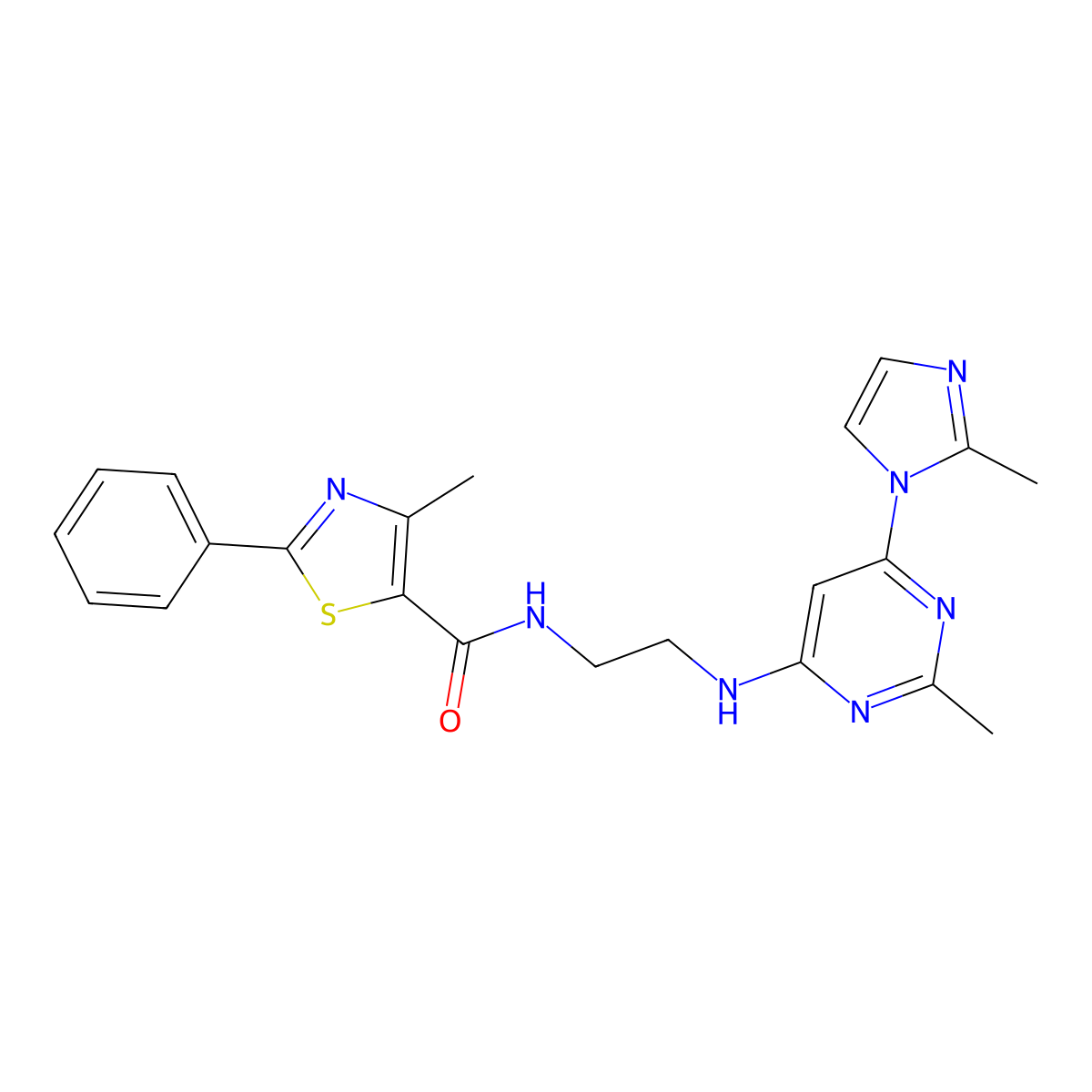 4-methyl-N-(2-((2-methyl-6-(2-methyl-1H-imidazol-1-yl)pyrimidin-4-yl)amino)ethyl)-2-phenylthiazole-5-carboxamide molecular structure, CAS 1171809-35-0