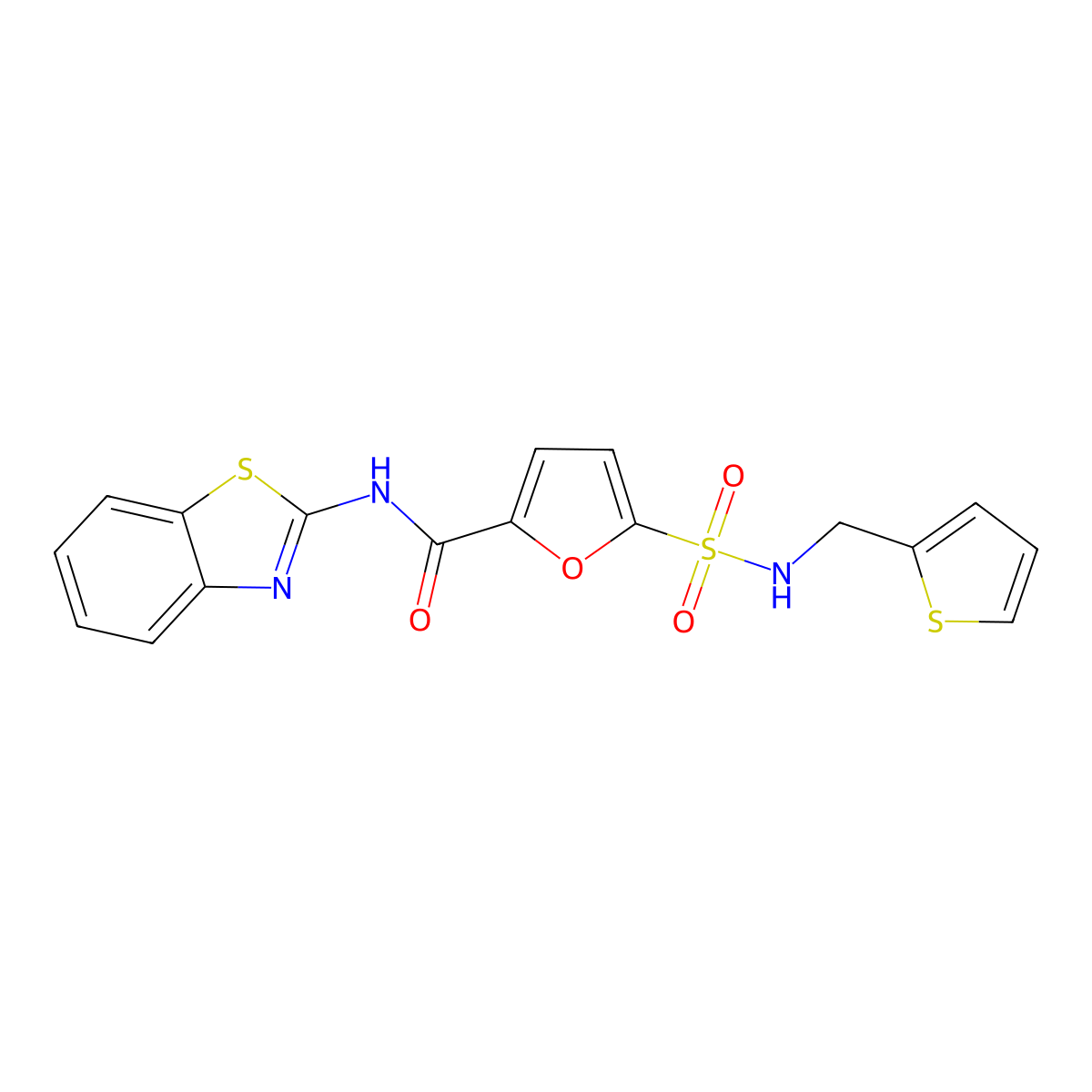 N-(benzo[d]thiazol-2-yl)-5-(N-(thiophen-2-ylmethyl)sulfamoyl)furan-2-carboxamide molecular structure, CAS 1171809-87-2