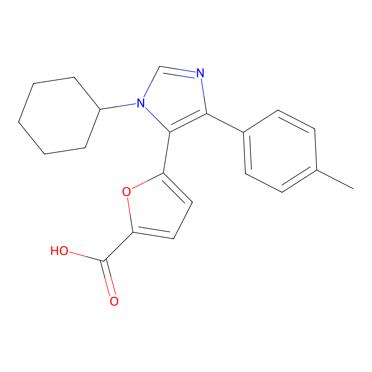 5-[1-Cyclohexyl-4-(4-methylphenyl)-1H-imidazol-5-yl]-2-furoic acid molecular structure, CAS 1171810-58-4