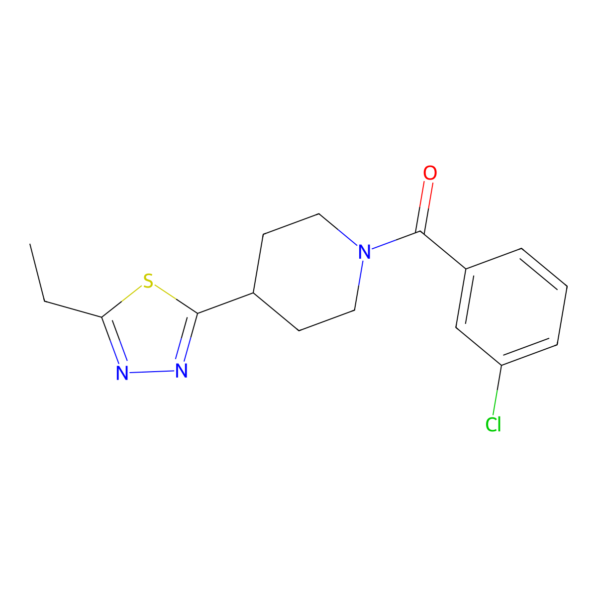 (3-Chlorophenyl)(4-(5-ethyl-1,3,4-thiadiazol-2-yl)piperidin-1-yl)methanone molecular structure, CAS 1171811-22-5