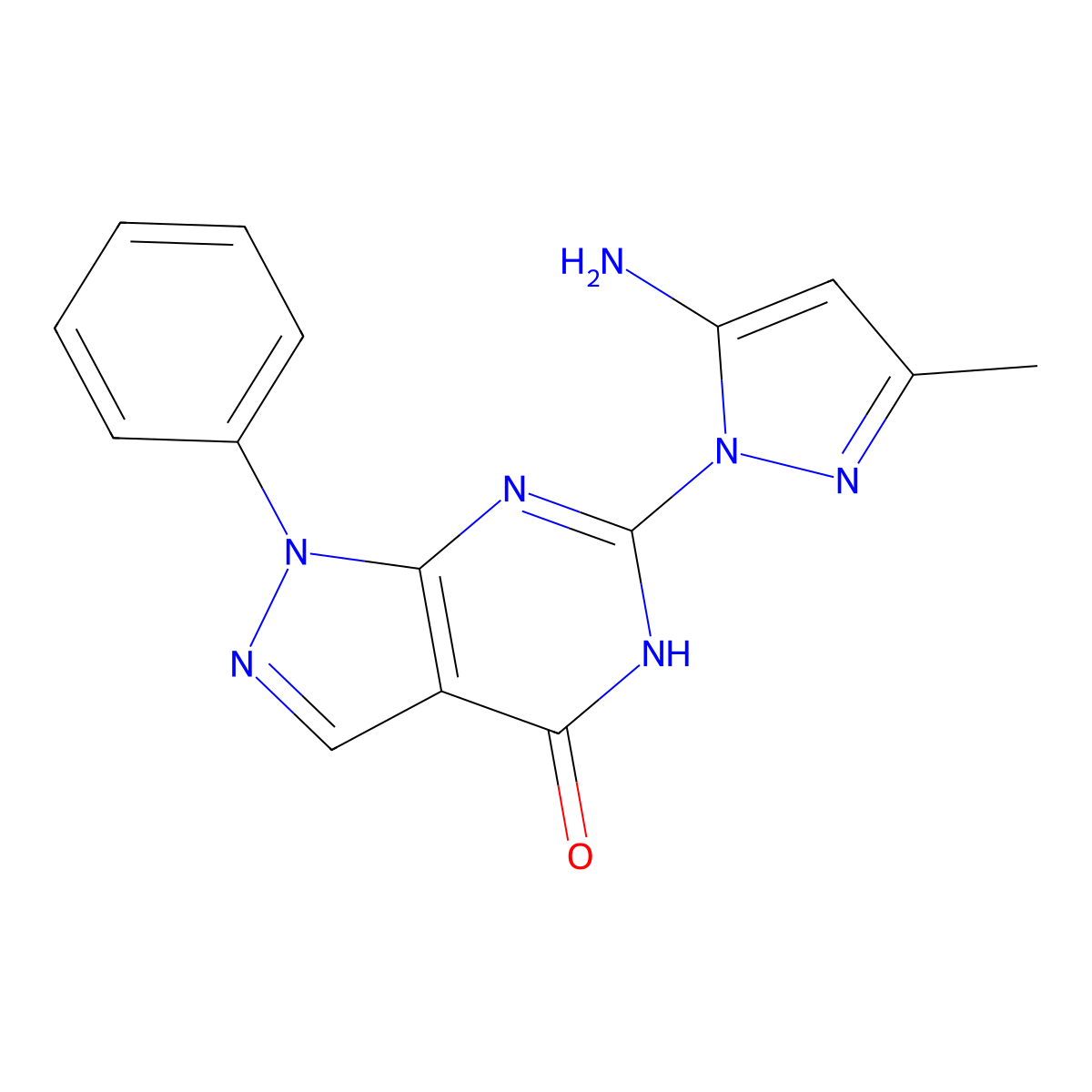 6-(5-amino-3-methylpyrazol-1-yl)-1-phenyl-5H-pyrazolo[3,4-d]pyrimidin-4-one molecular structure, CAS 1171811-95-2