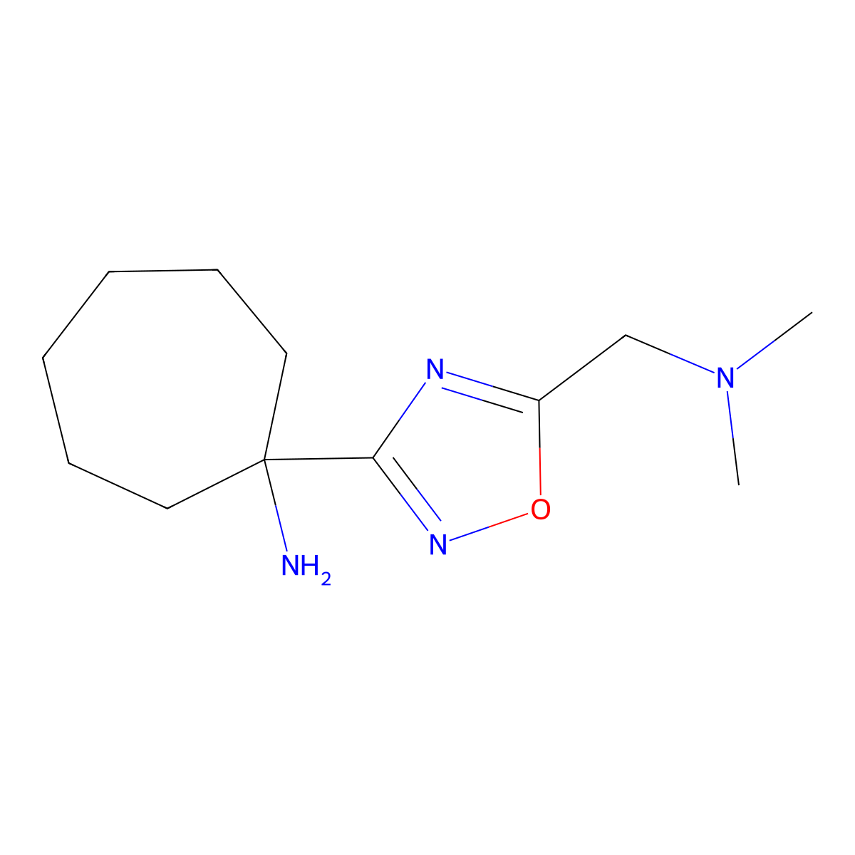 1-{5-[(Dimethylamino)methyl]-1,2,4-oxadiazol-3-YL}cycloheptan-1-amine molecular structure, CAS 1171814-18-8