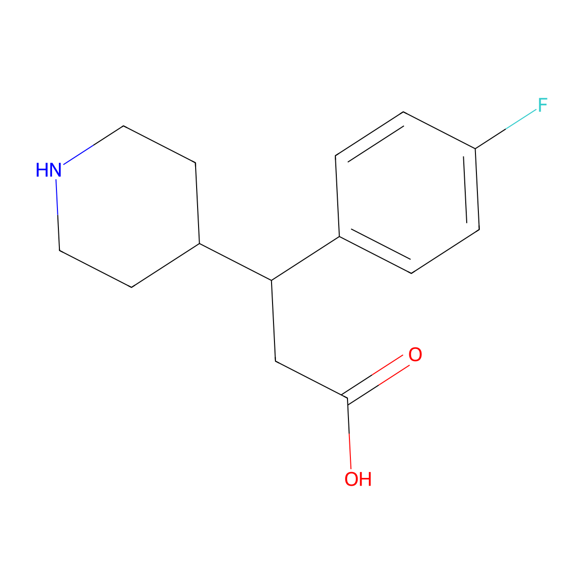 3-(4-Fluorophenyl)-3-(piperidin-4-yl)propanoic acid molecular structure, CAS 1171814-86-0