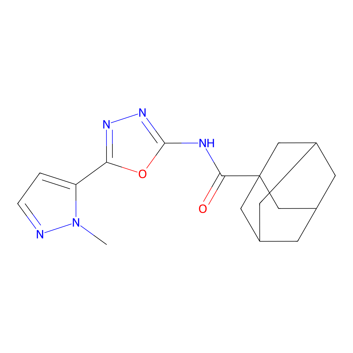 N-[5-(1-methyl-1H-pyrazol-5-yl)-1,3,4-oxadiazol-2-yl]adamantane-1-carboxamide molecular structure, CAS 1171825-94-7