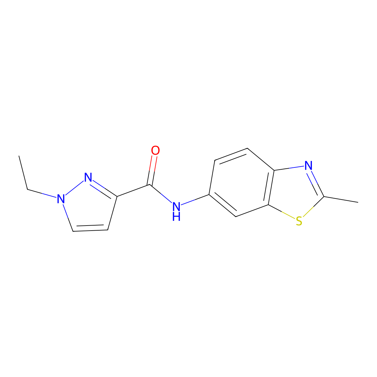 1-ethyl-N-(2-methylbenzo[d]thiazol-6-yl)-1H-pyrazole-3-carboxamide molecular structure, CAS 1171827-80-7