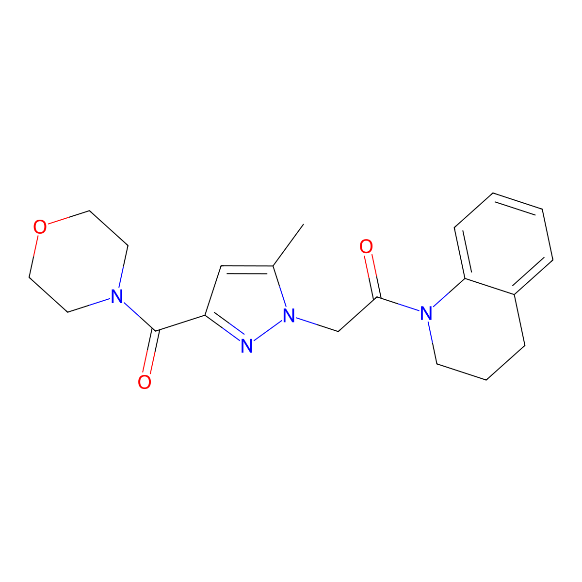 1-(3,4-dihydroquinolin-1(2H)-yl)-2-(5-methyl-3-(morpholine-4-carbonyl)-1H-pyrazol-1-yl)ethanone molecular structure, CAS 1171828-77-5